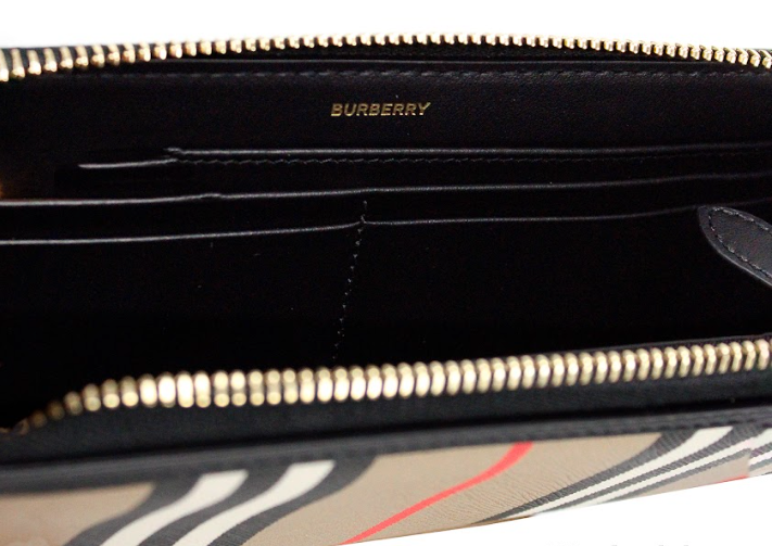 Континентален портфейл Burberry Ellerby Black Leather Icon Stripe Canvas Zip Around Continental Wallet