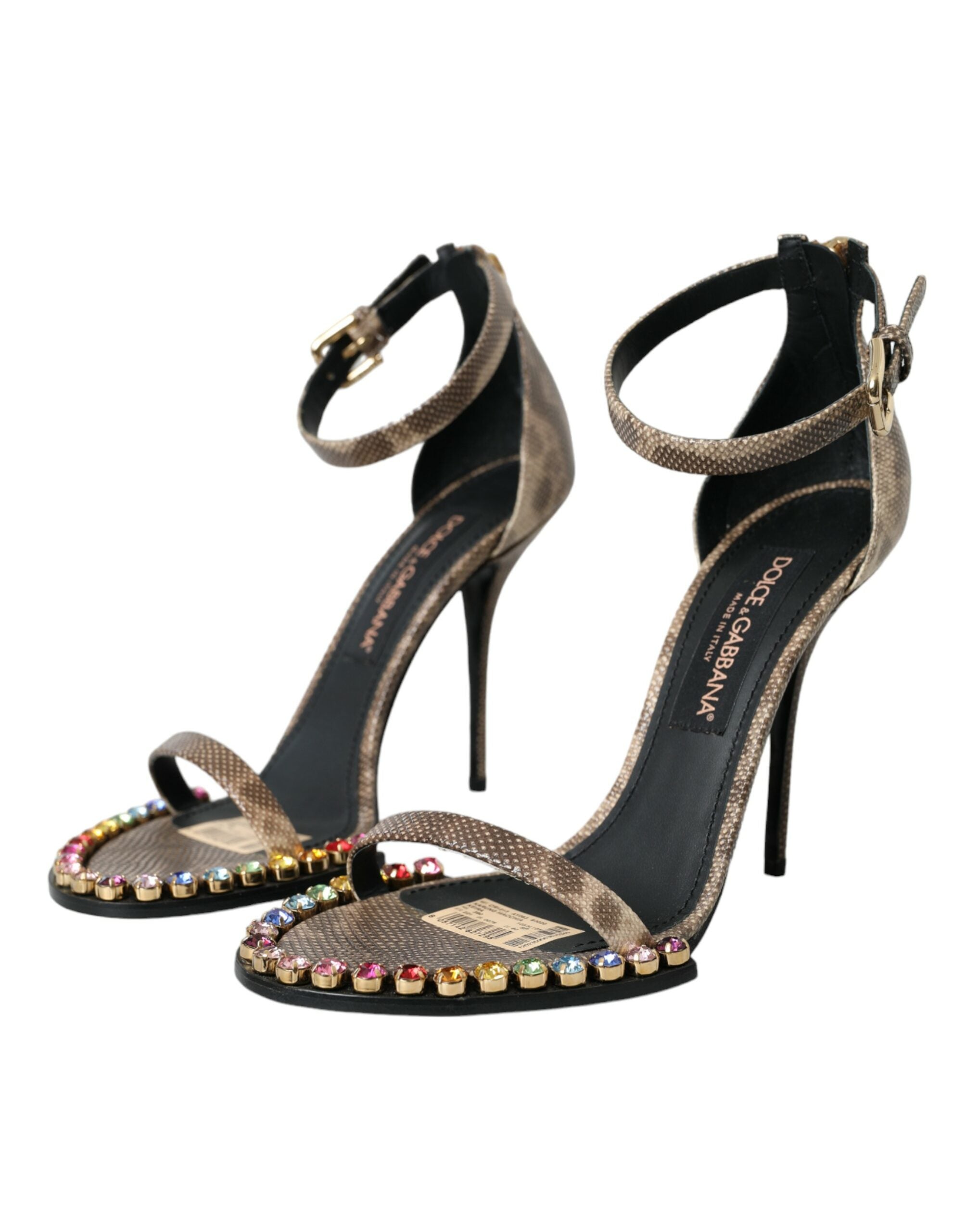 Dolce & Gabbana Кафяви екзотични кожени сандали с кристали