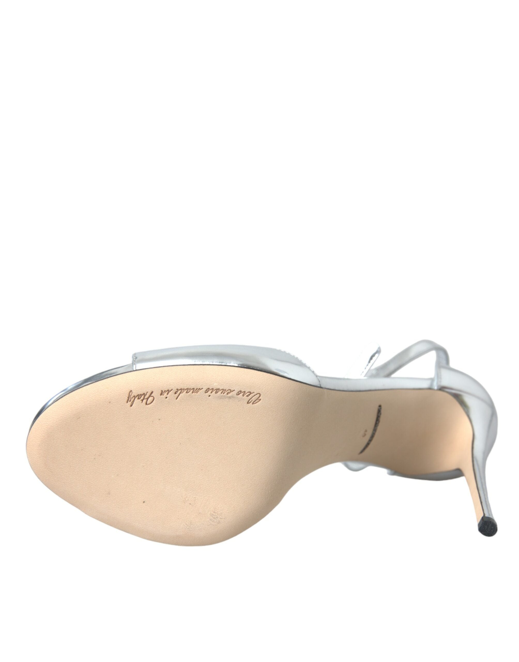 Dolce & Gabbana сребърни кожени сандали с токчета KEIRA