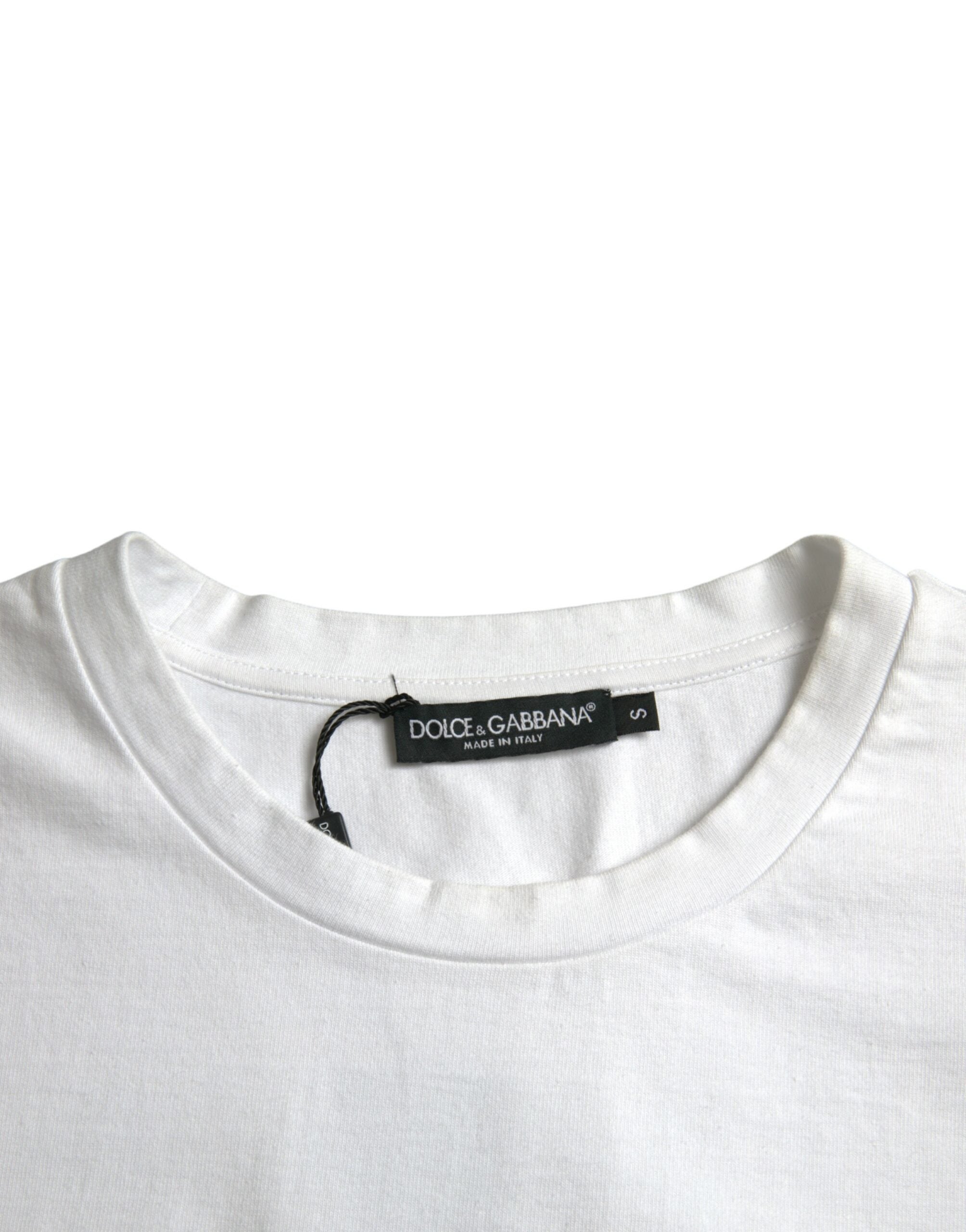 Dolce & Gabbana Бяла тениска Amor Heart Cotton Crewneck с къс ръкав