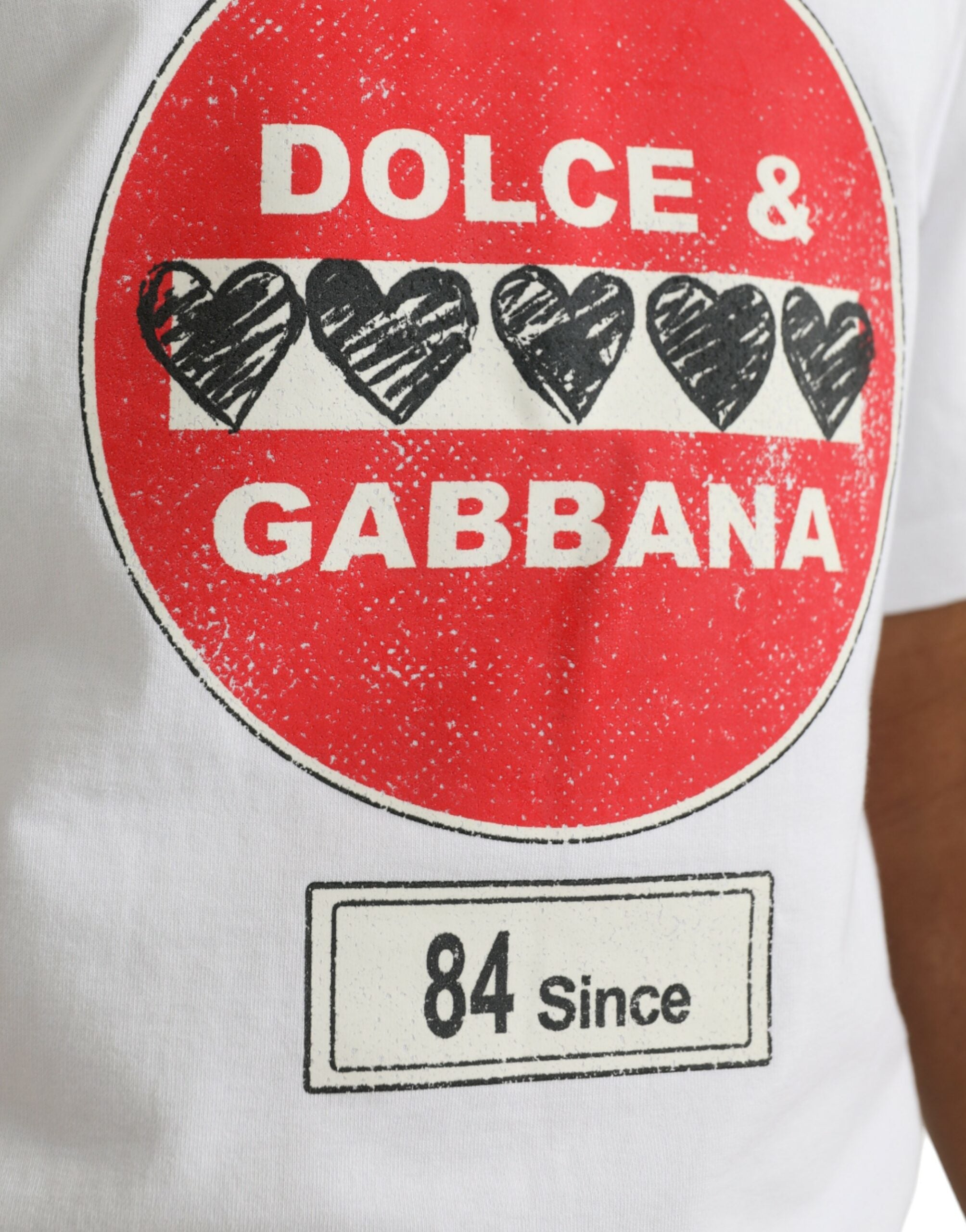 Dolce & Gabbana Бяла тениска Amor Heart Cotton Crewneck с къс ръкав