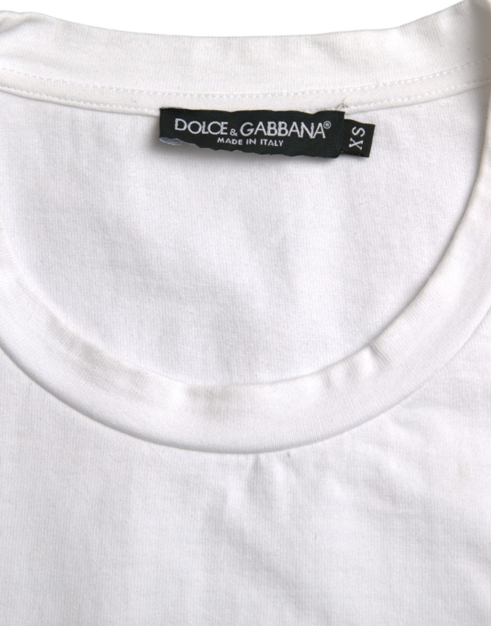 Dolce & Gabbana Бяла тениска Amor Heart Cotton Crewneck с къс ръкав