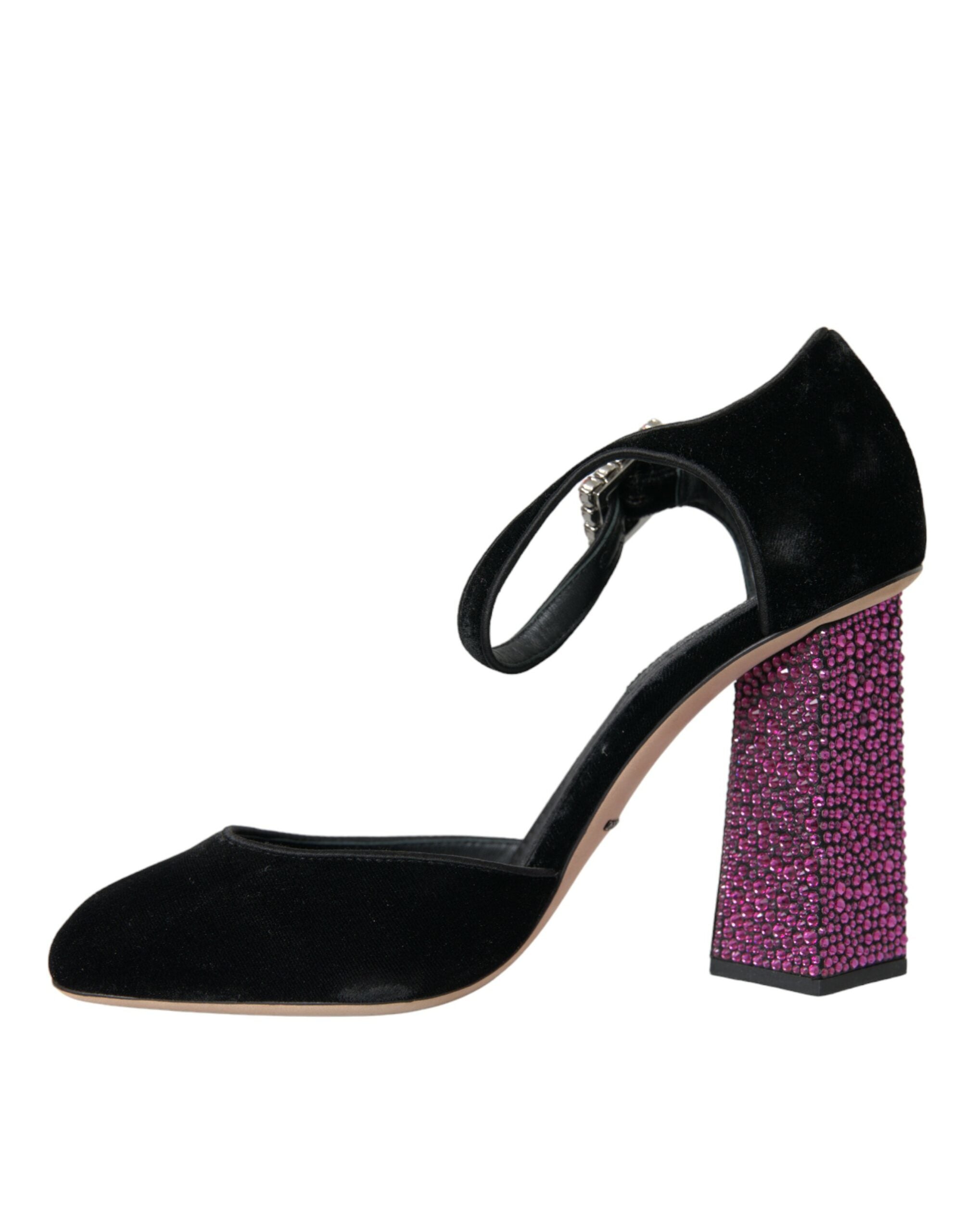 Обувки Dolce & Gabbana с черни кадифени кристали Mary Janes