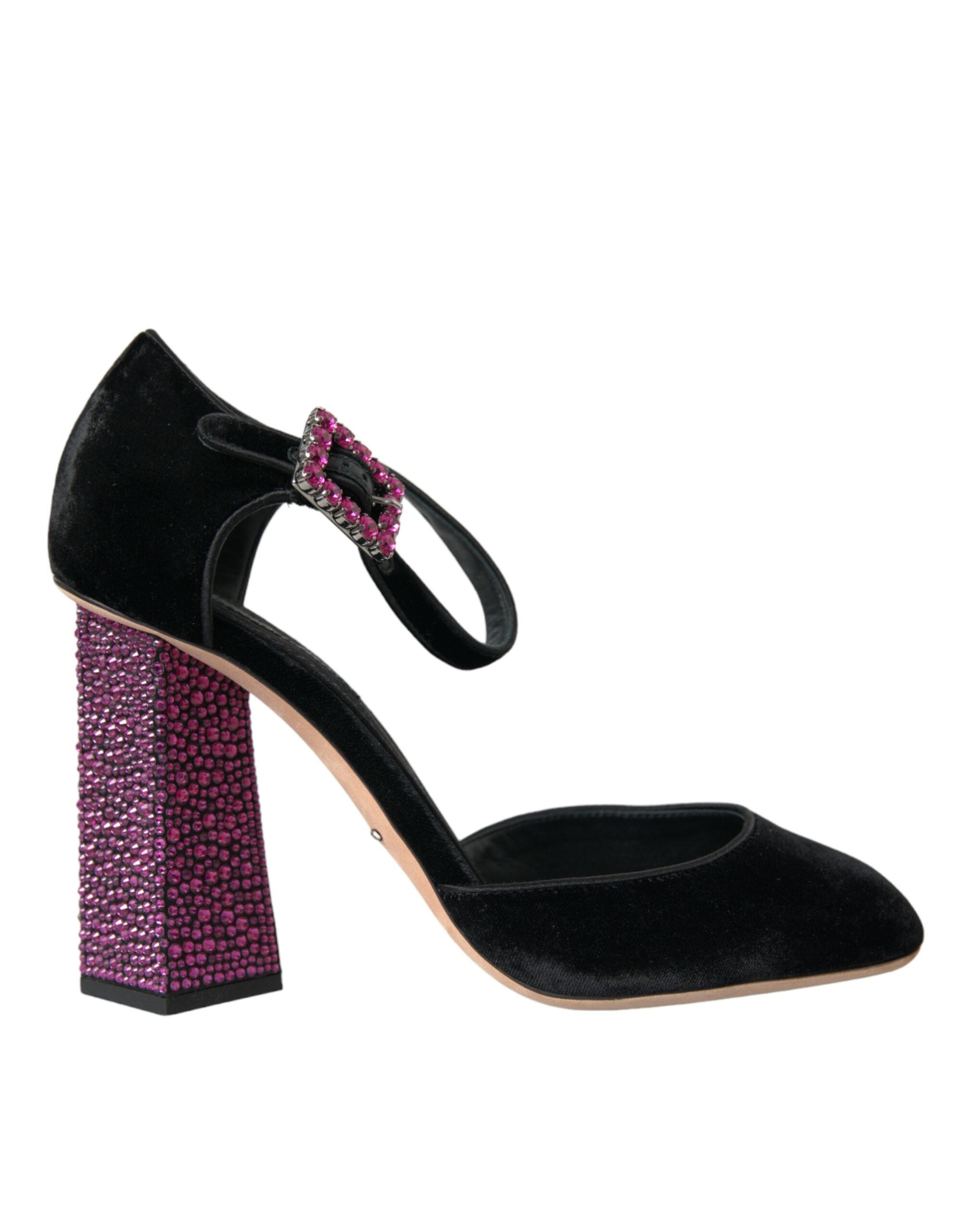 Обувки Dolce & Gabbana с черни кадифени кристали Mary Janes