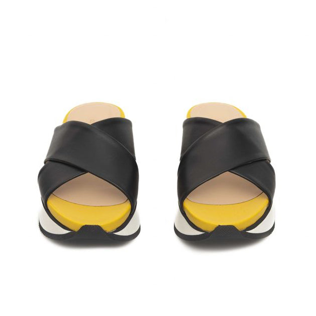 Дамски чехли Cerruti 1881 Black Leather Women Slippers Front View
