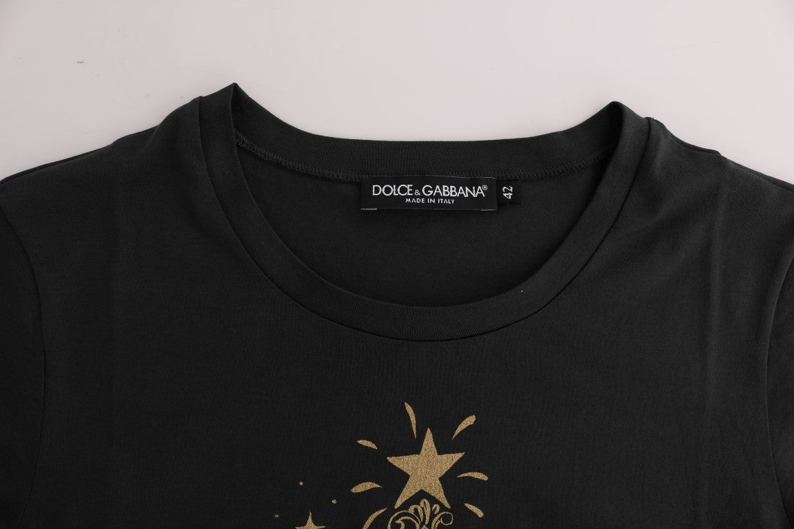 Елегантна сива памучна тениска Dolce & Gabbana с изключителен принт