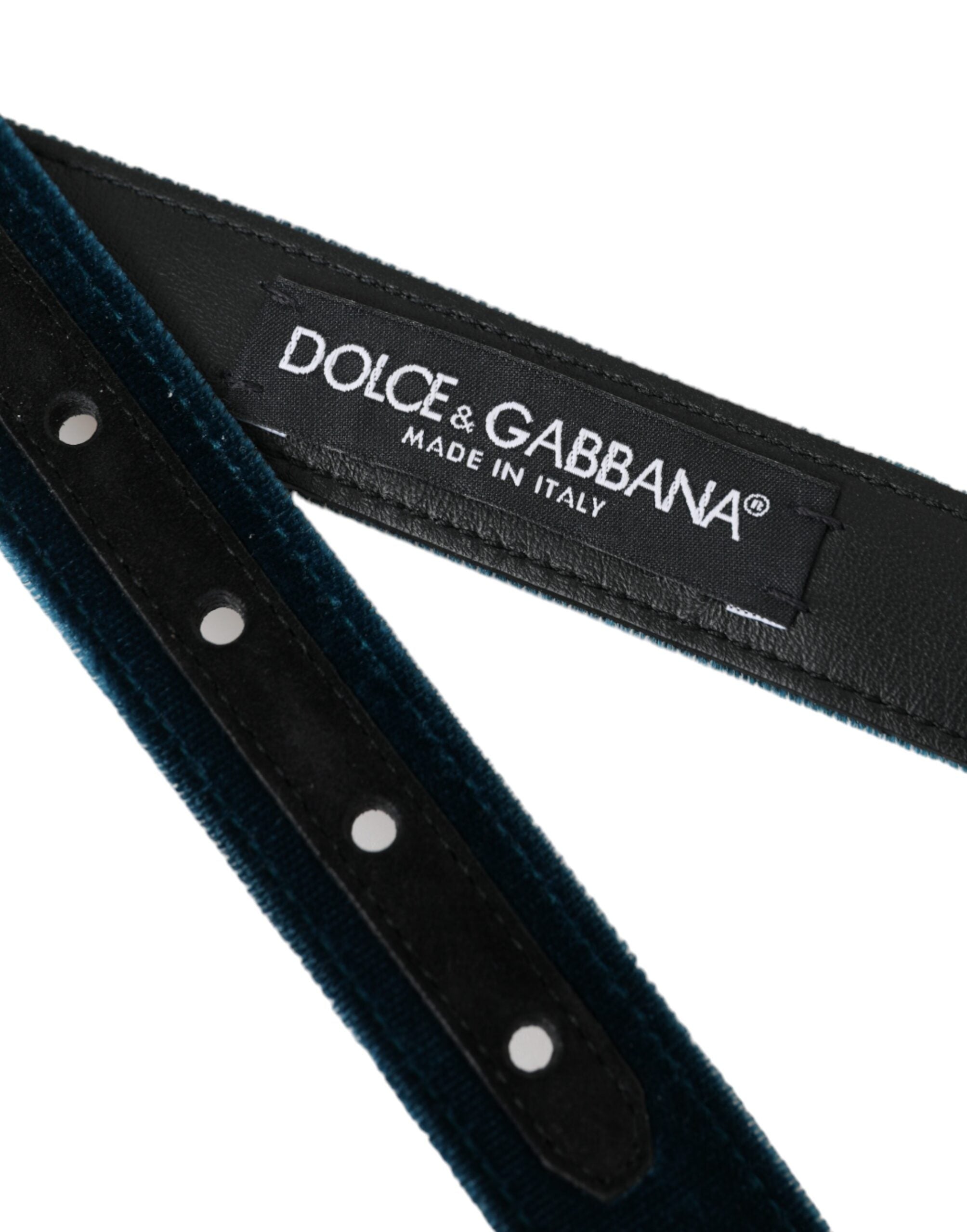 Синьо кадифено кожено сребристо колан с метална катарама Dolce & Gabbana
