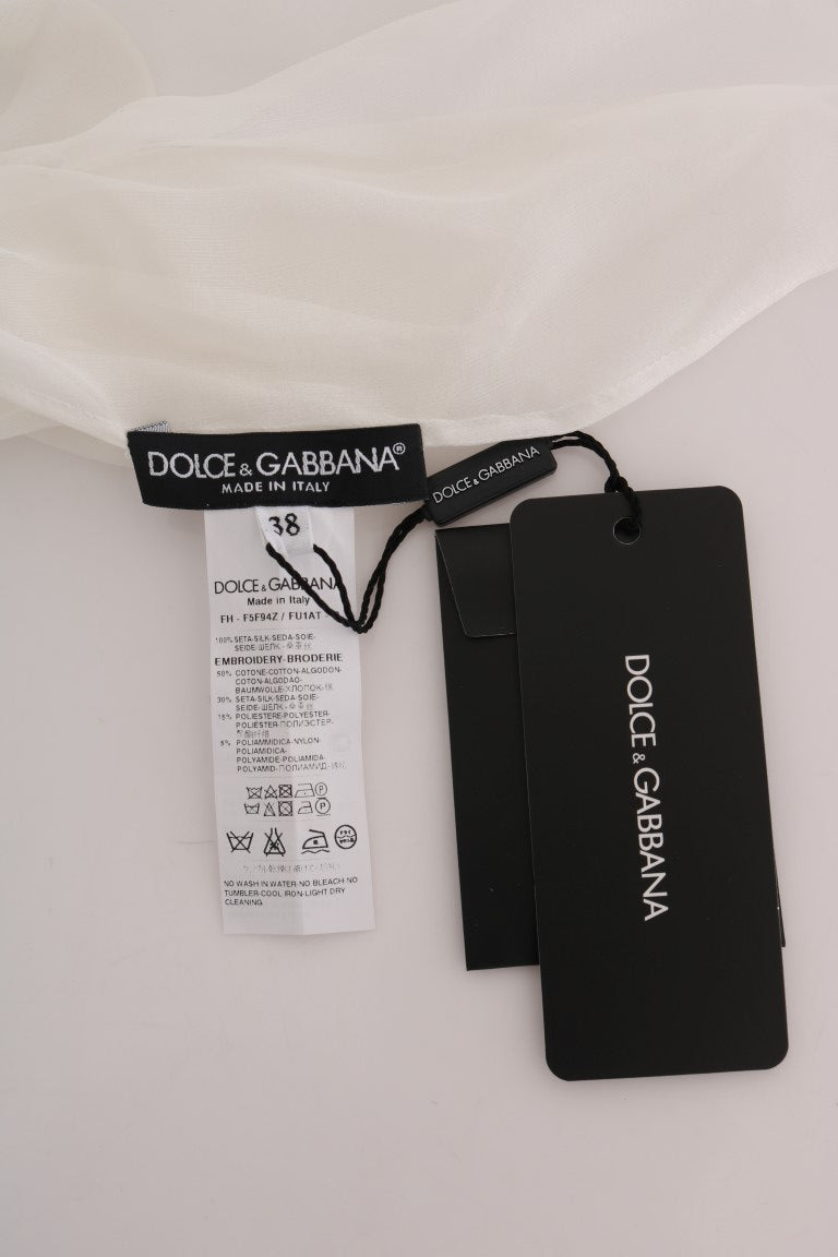 Dolce & Gabbana Елегантна бяла копринена блуза с маргаритки
