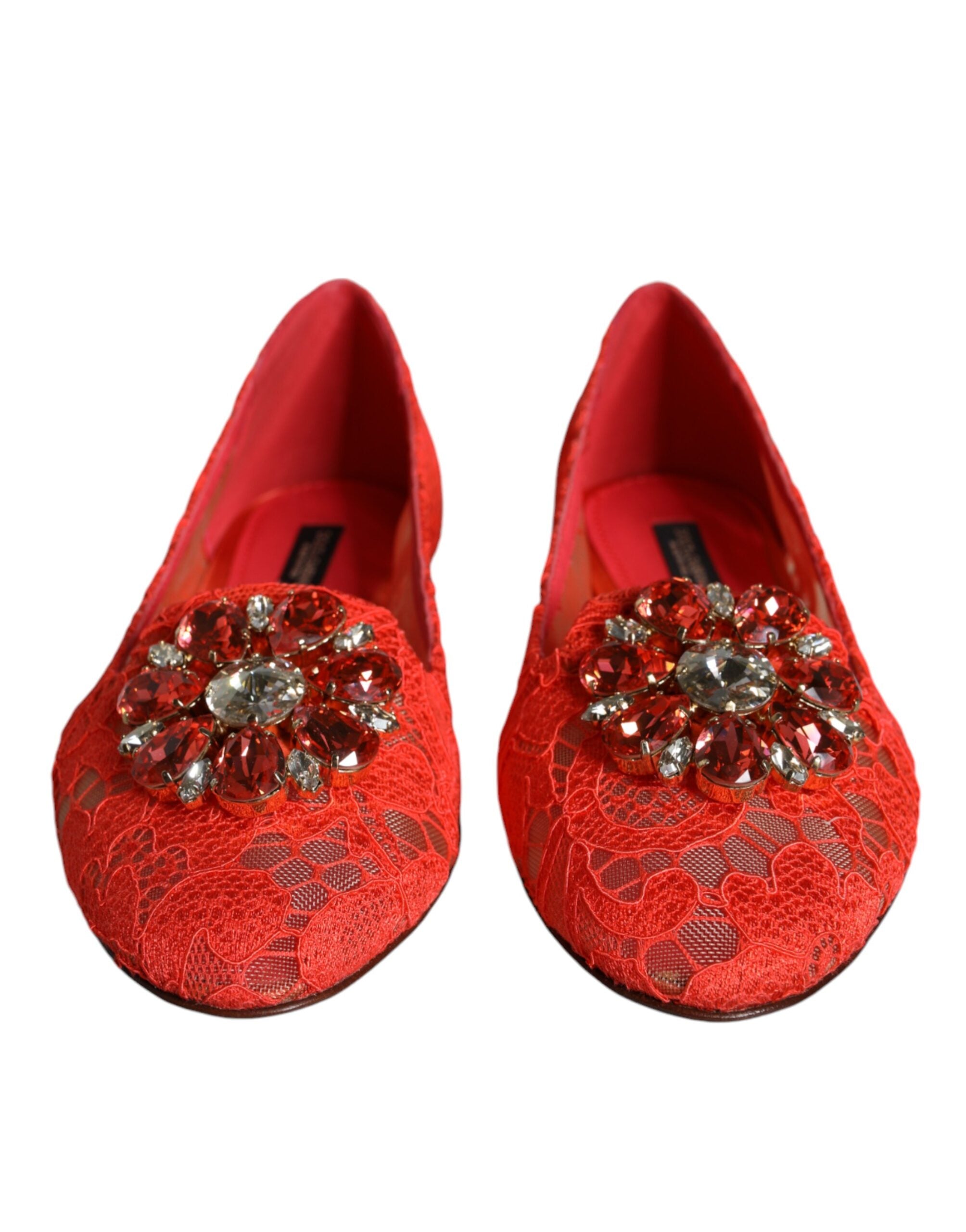 Dolce & Gabbana Coral Lace Crystal Ballet Flats Мокасини Обувки