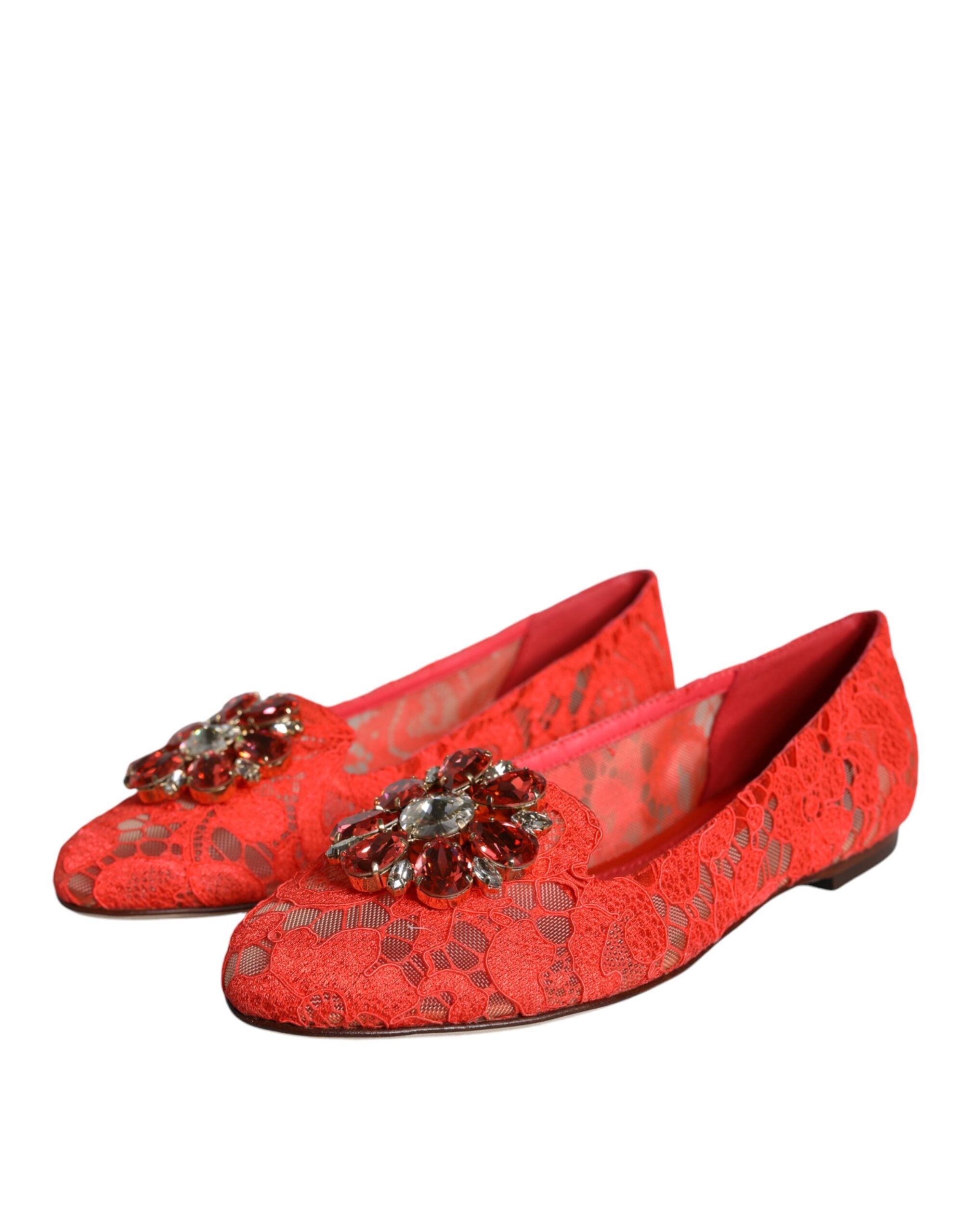 Dolce & Gabbana Coral Lace Crystal Ballet Flats Мокасини Обувки