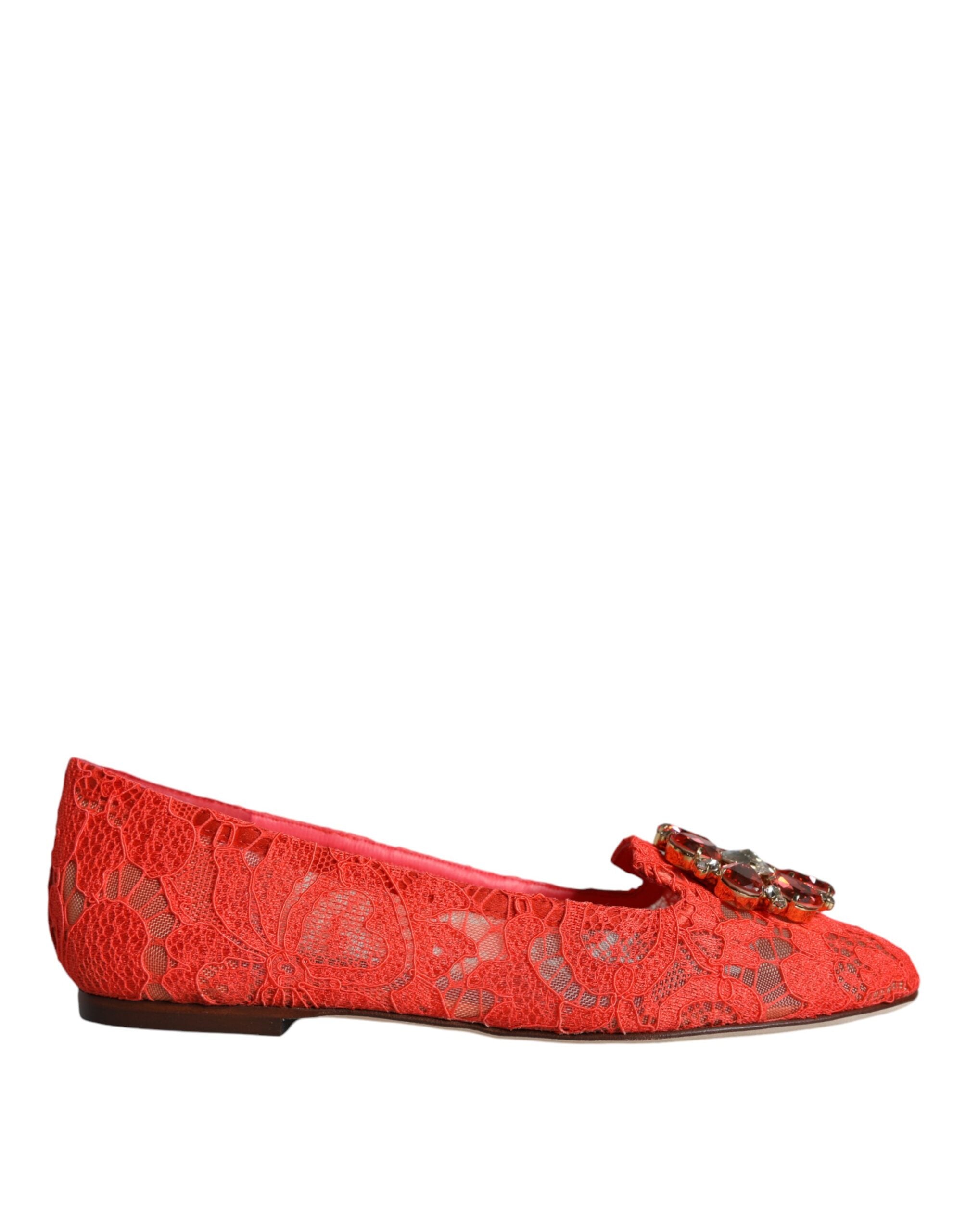 Dolce & Gabbana Coral Lace Crystal Ballet Flats Мокасини Обувки