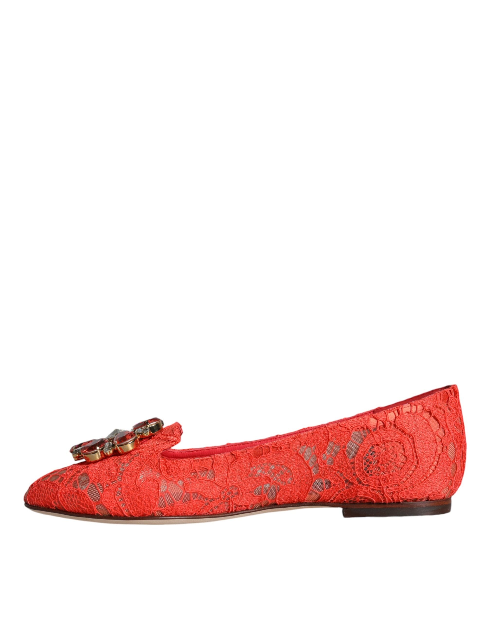 Dolce & Gabbana Coral Lace Crystal Ballet Flats Мокасини Обувки