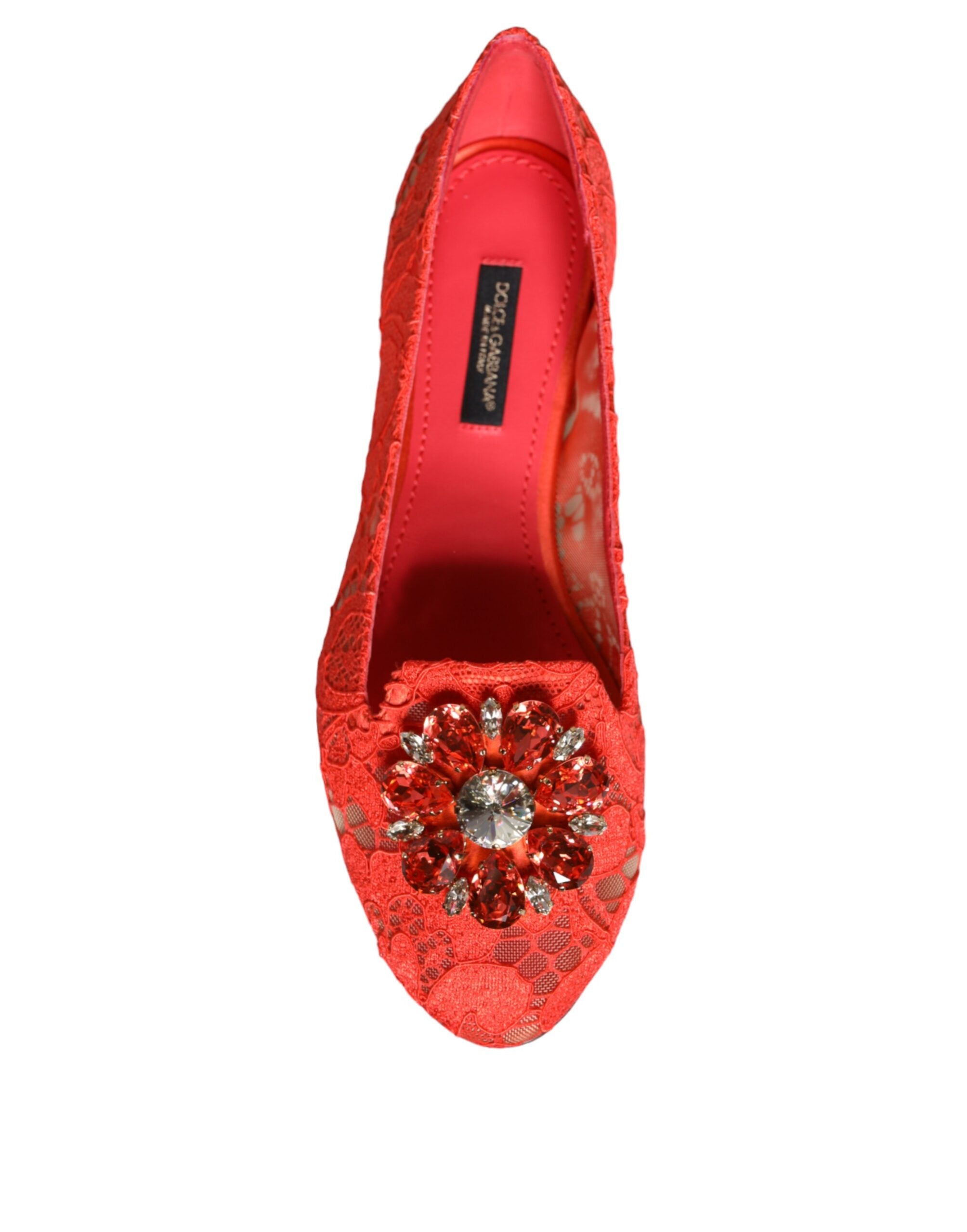 Dolce & Gabbana Coral Lace Crystal Ballet Flats Мокасини Обувки