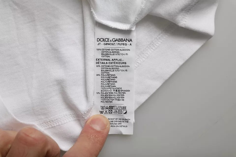 Мъжка ежедневна тениска Dolce & Gabbana от бял памук DG с апликации