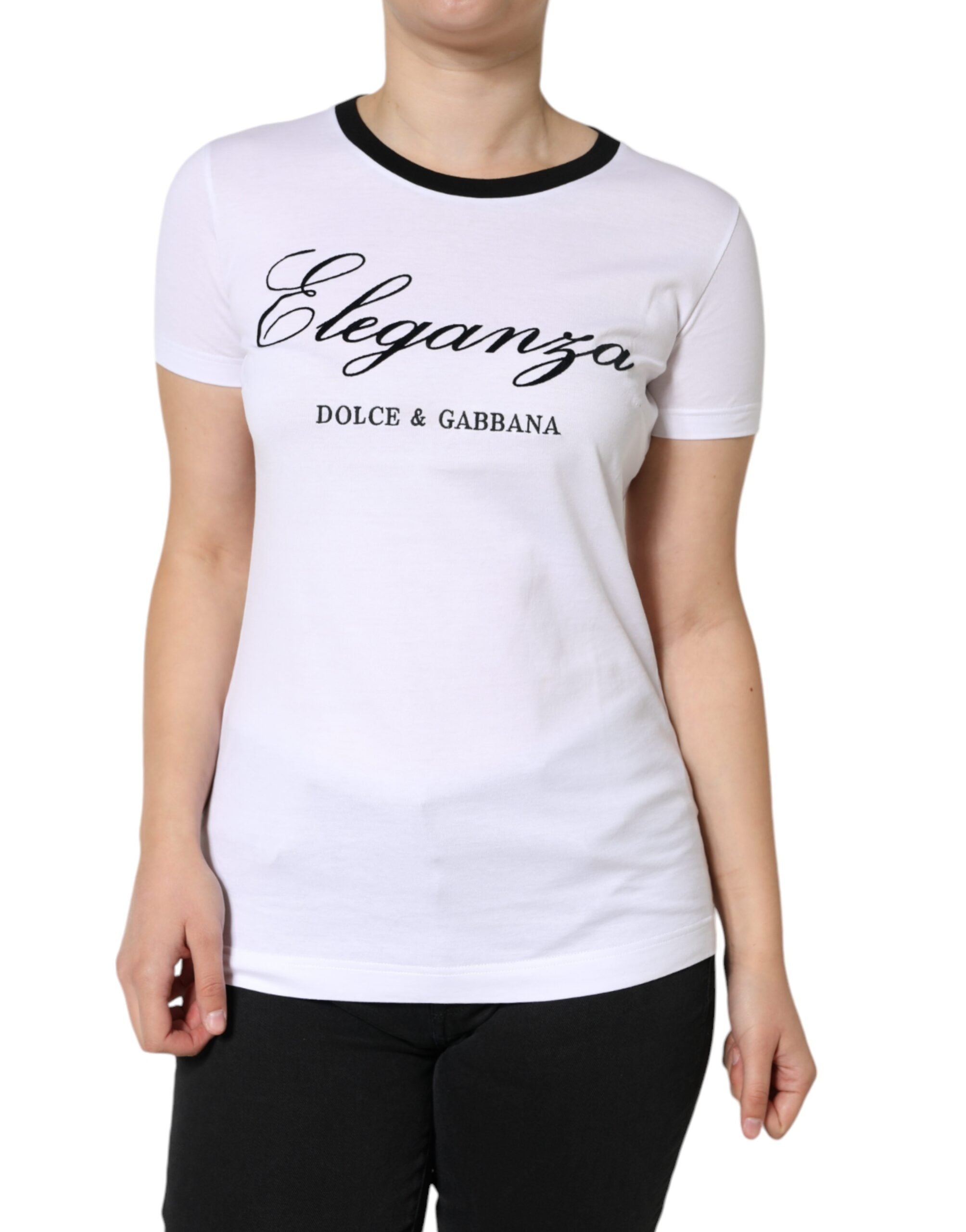 Памучна тениска с къси ръкави и бяла щампа Dolce & Gabbana Eleganza