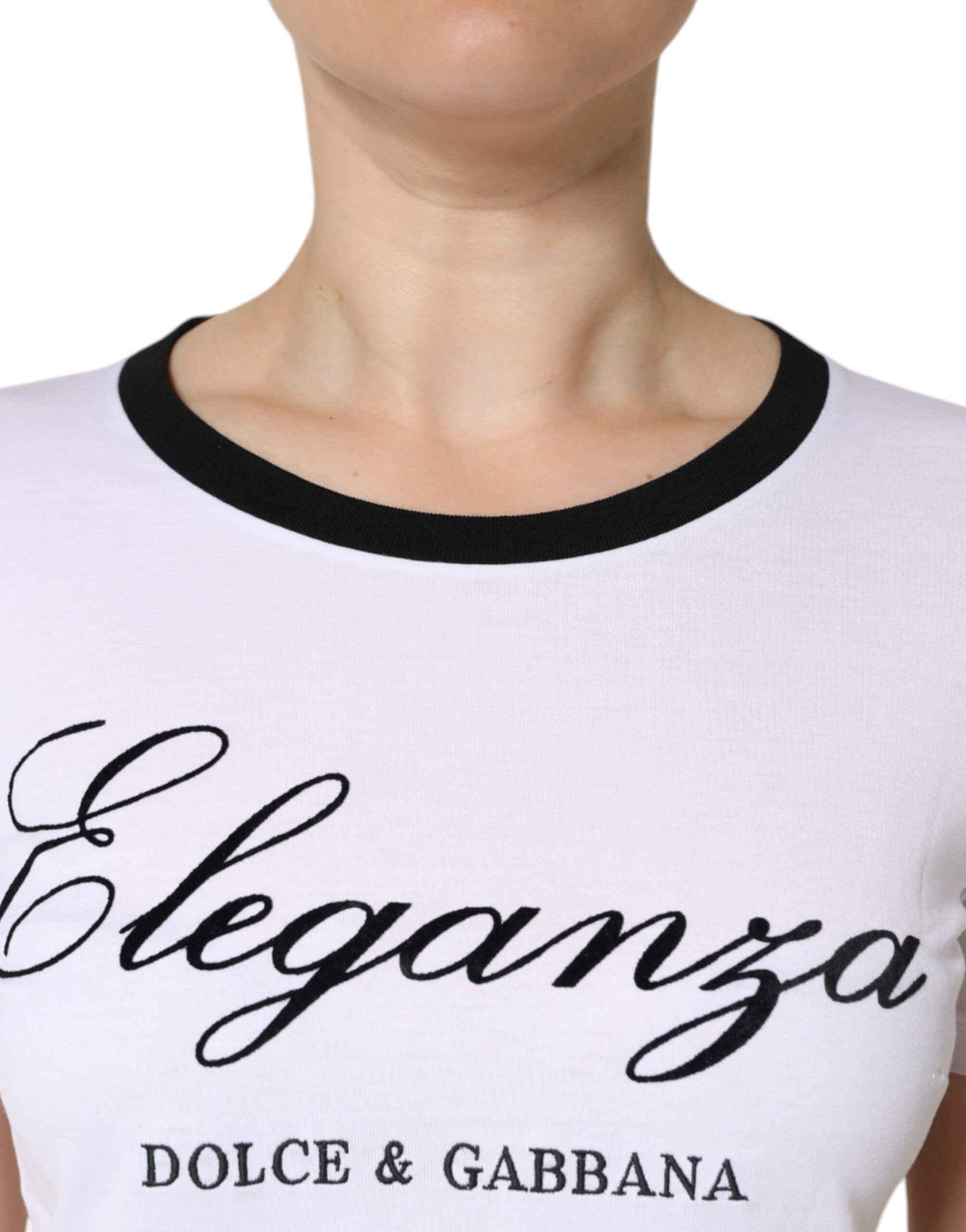 Памучна тениска с къси ръкави и бяла щампа Dolce & Gabbana Eleganza