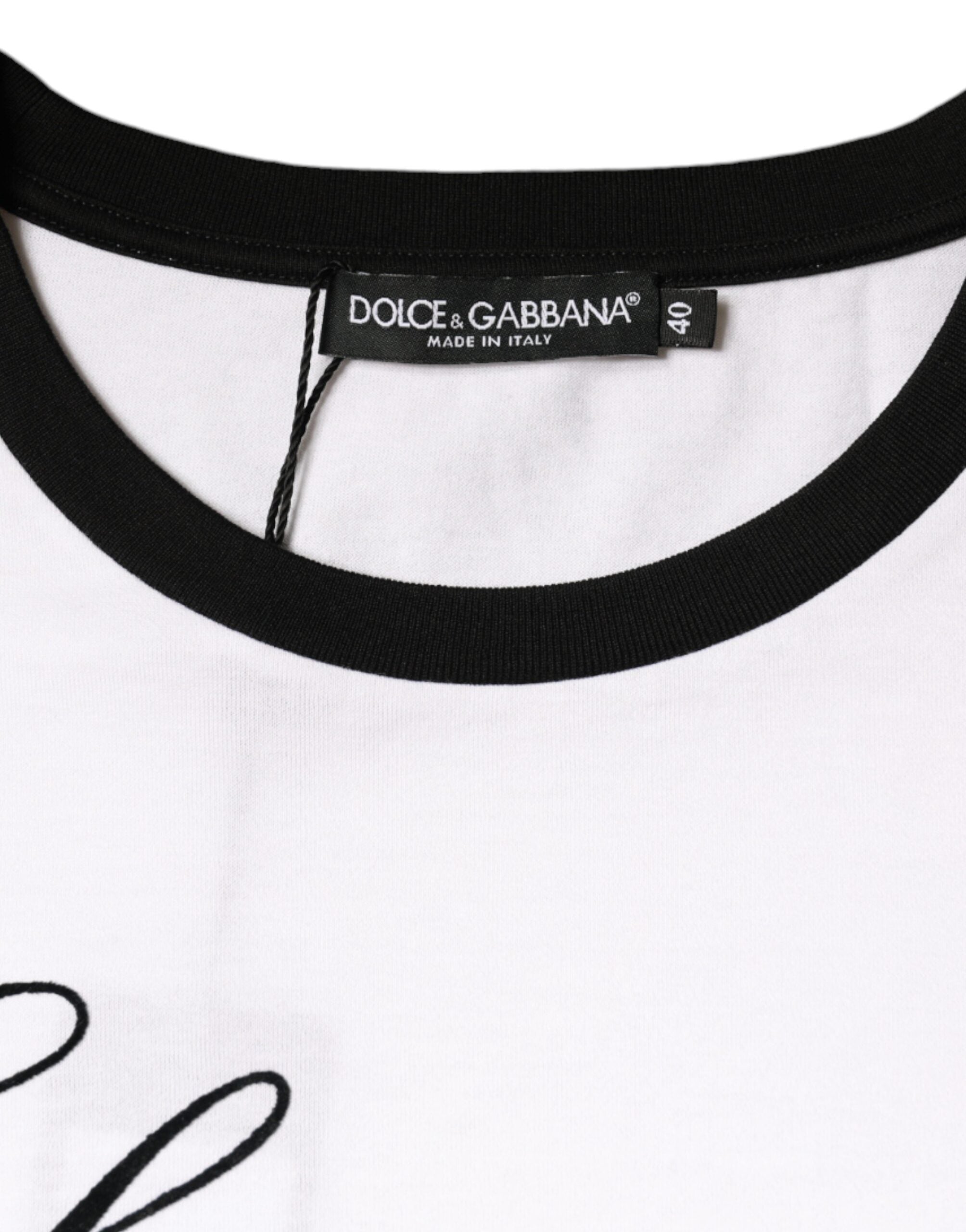 Памучна тениска с къси ръкави и бяла щампа Dolce & Gabbana Eleganza