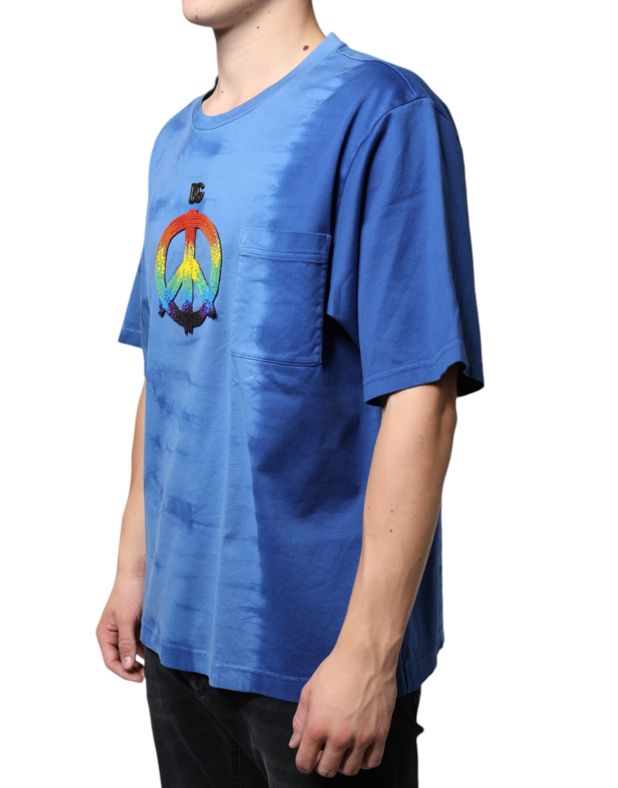 Памучна тениска Dolce & Gabbana Blue Tie-Dye Peace Sign