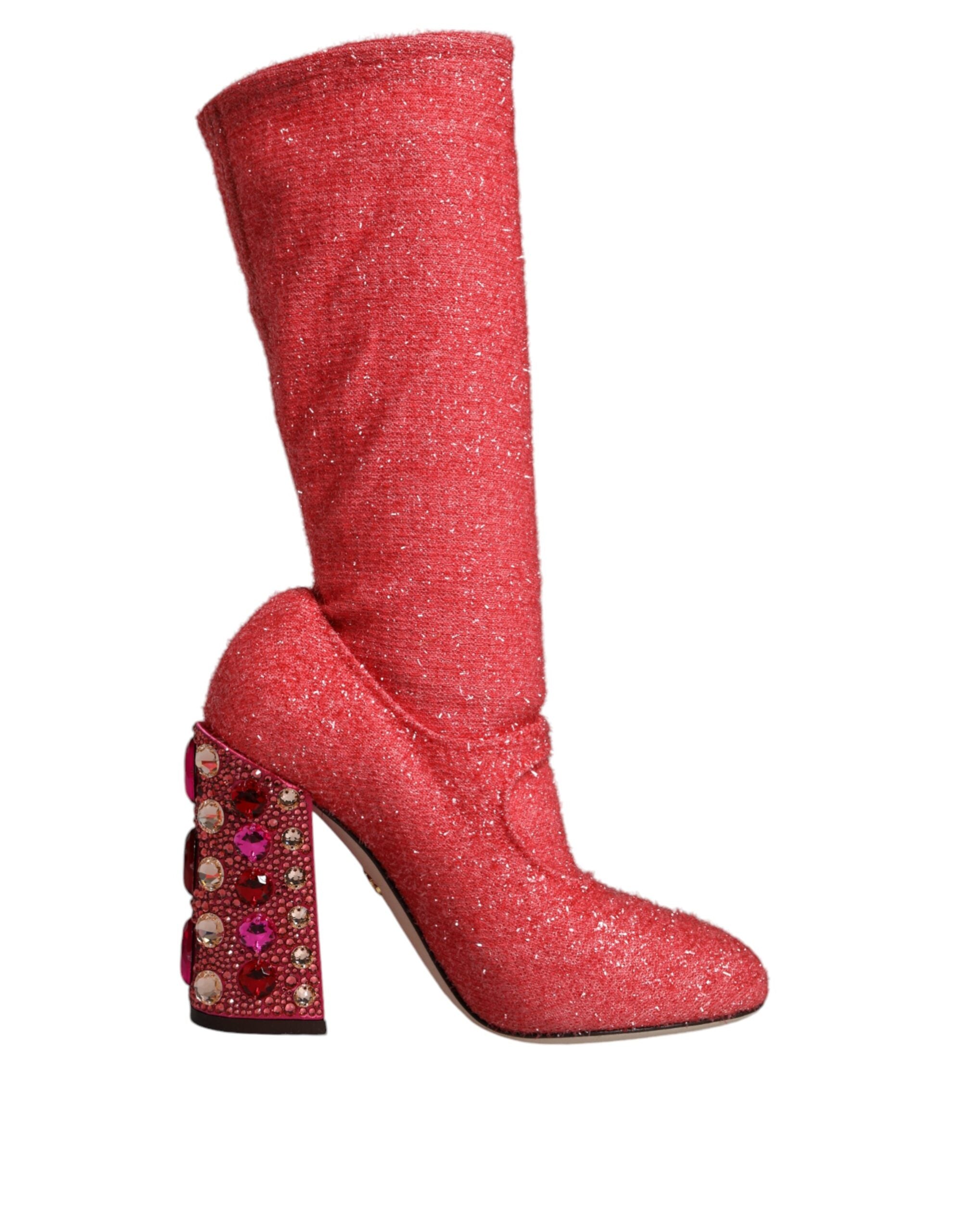 Обувки Dolce & Gabbana Pink Crystal Lurex Fantasy High Boots