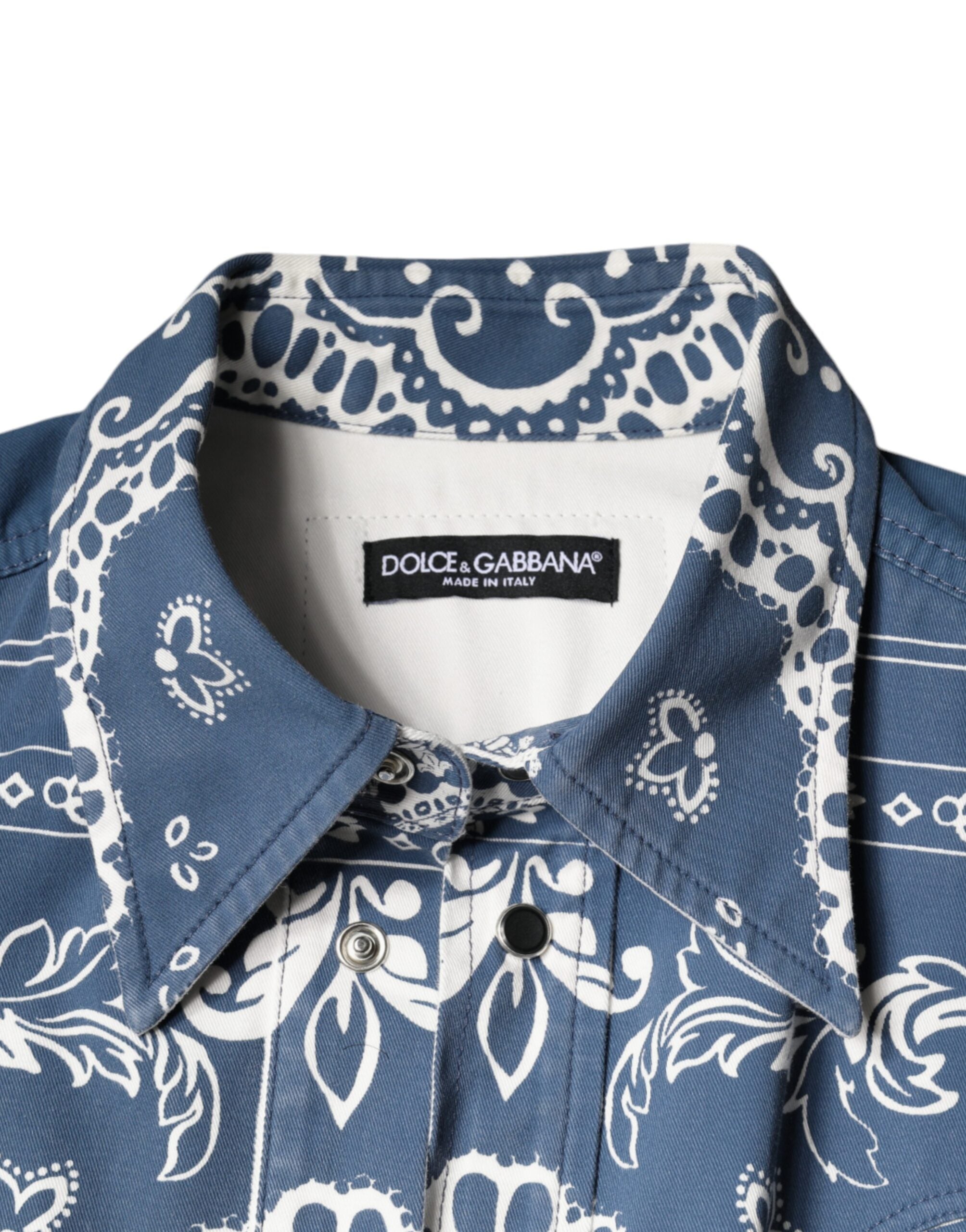 Dolce & Gabbana Синьо-бяла бандана с принт на памучна ежедневна риза