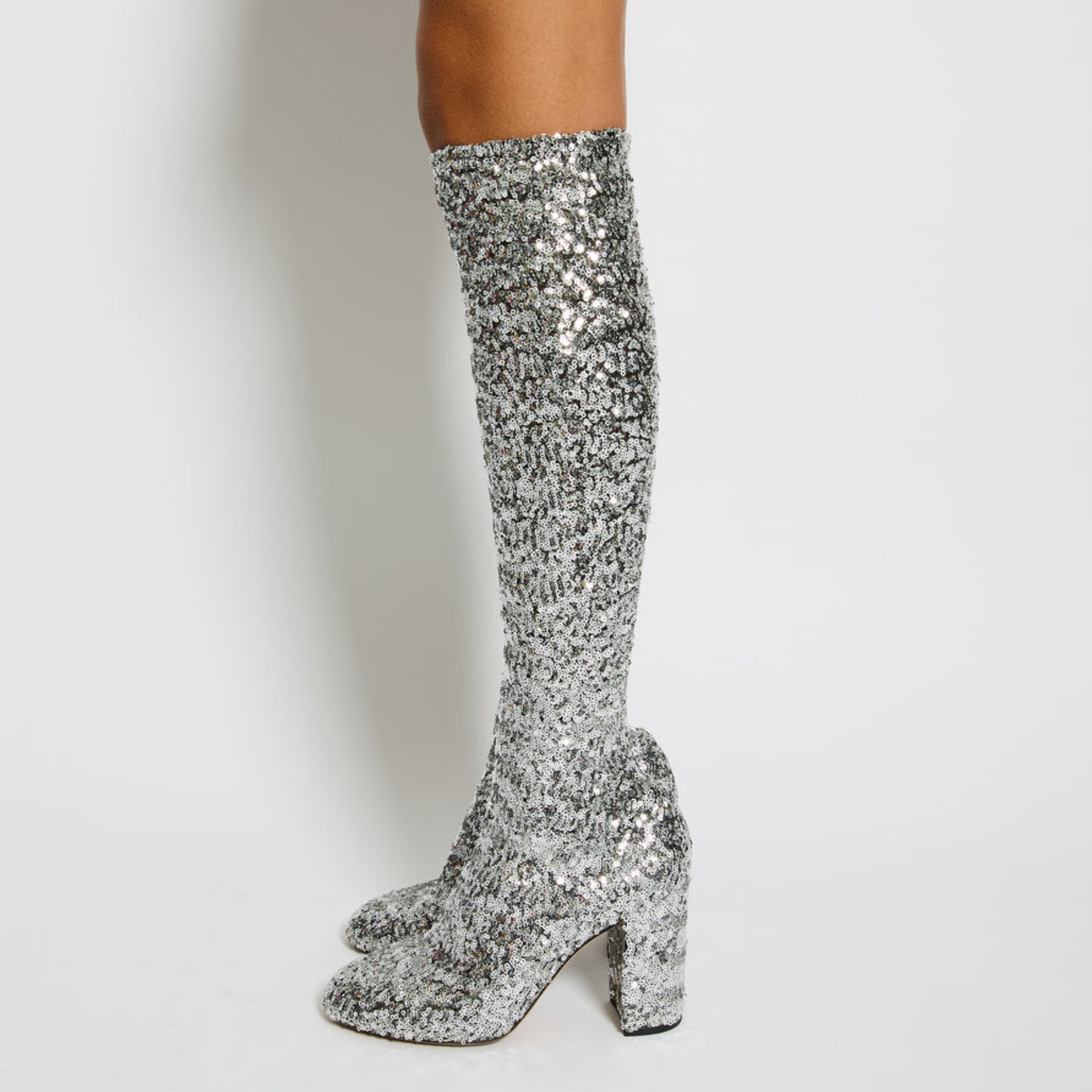 Дамски високи ботуши със сребристи пайети Women’s silver high boots DOLCE & GABBANA CU0424 AS937 8B418