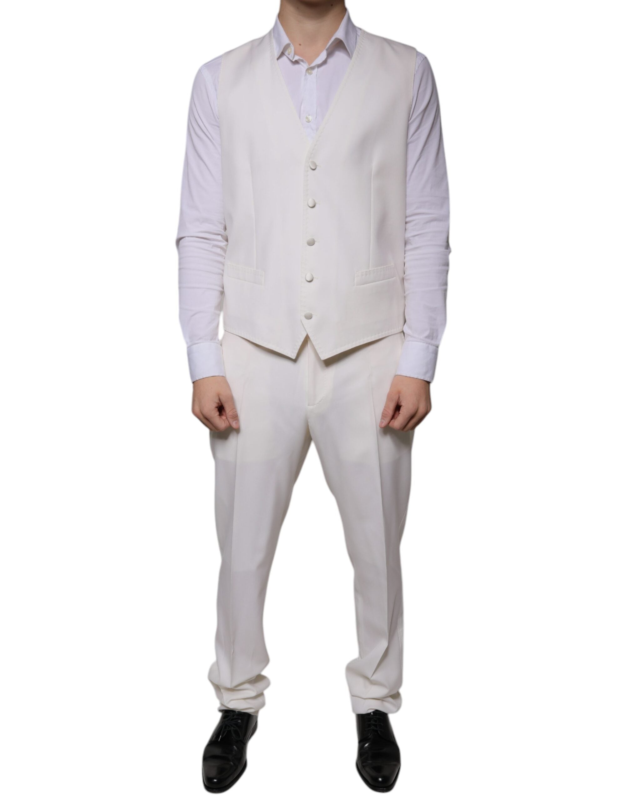 Dolce & Gabbana Бял вълнен копринен официален костюм от 3 части SlimFit