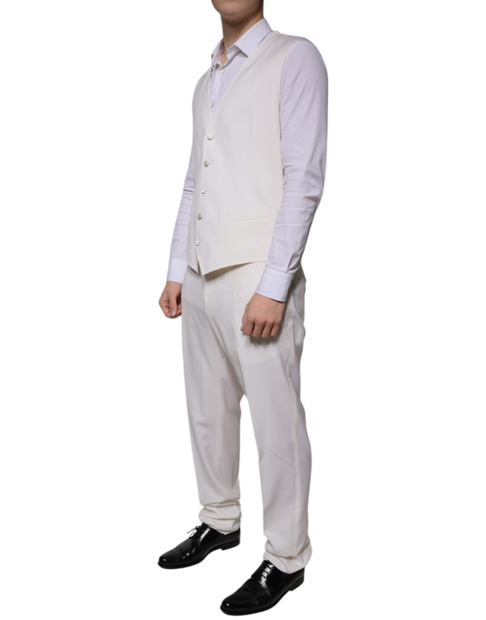 Dolce & Gabbana Бял вълнен копринен официален костюм от 3 части SlimFit