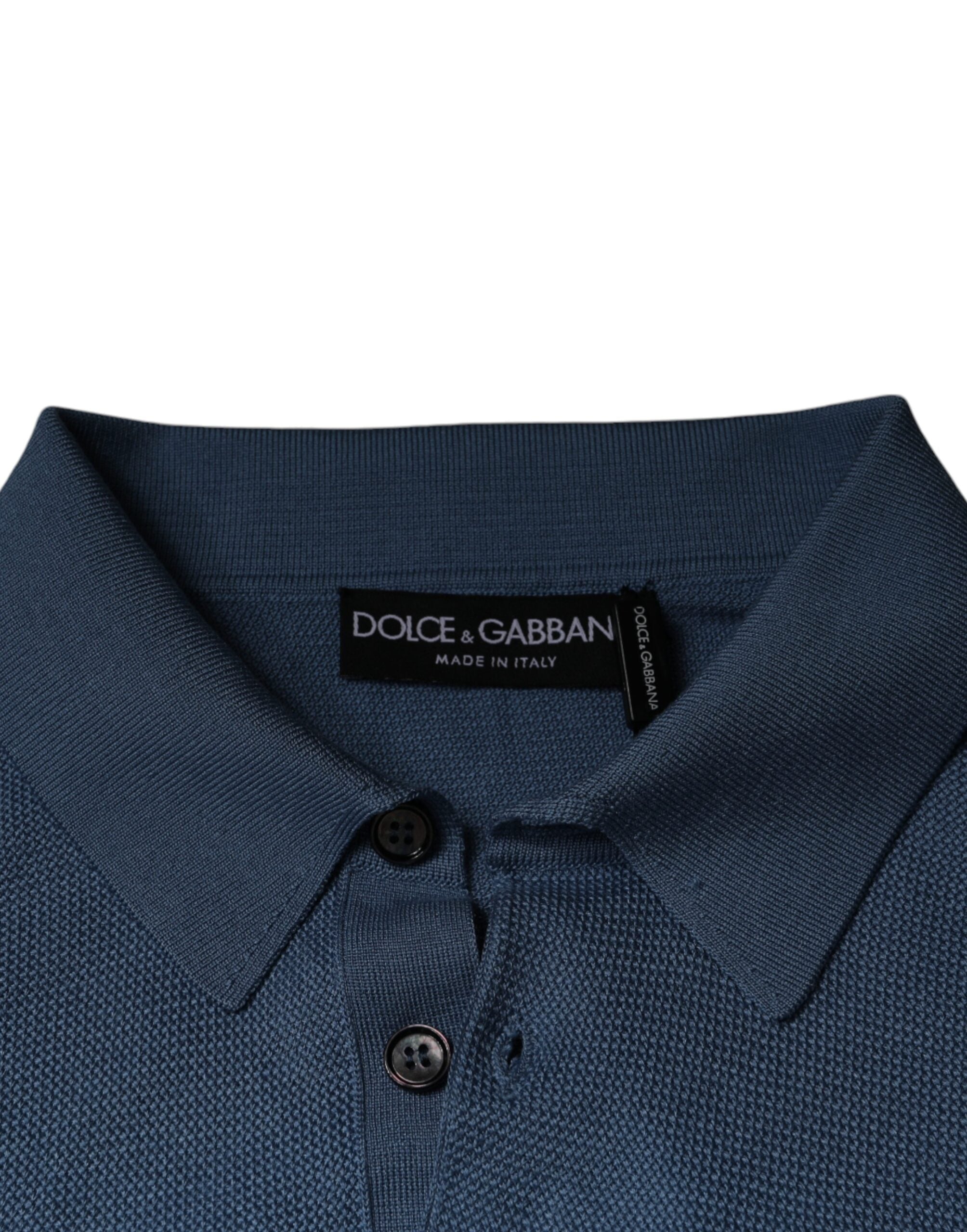 Dolce & Gabbana Небесносин копринен пуловер с яка и пуловер