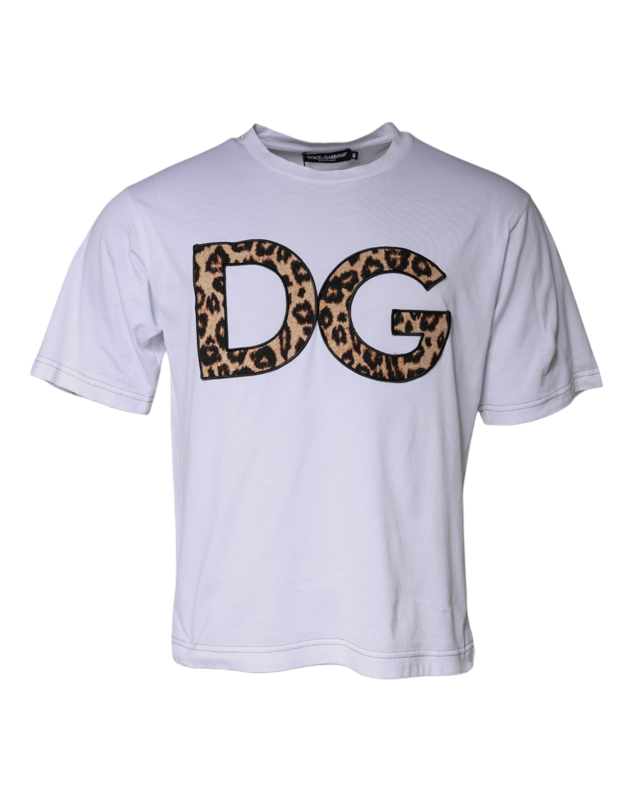 Dolce & Gabbana Бяла памучна тениска с къси ръкави с лого DG