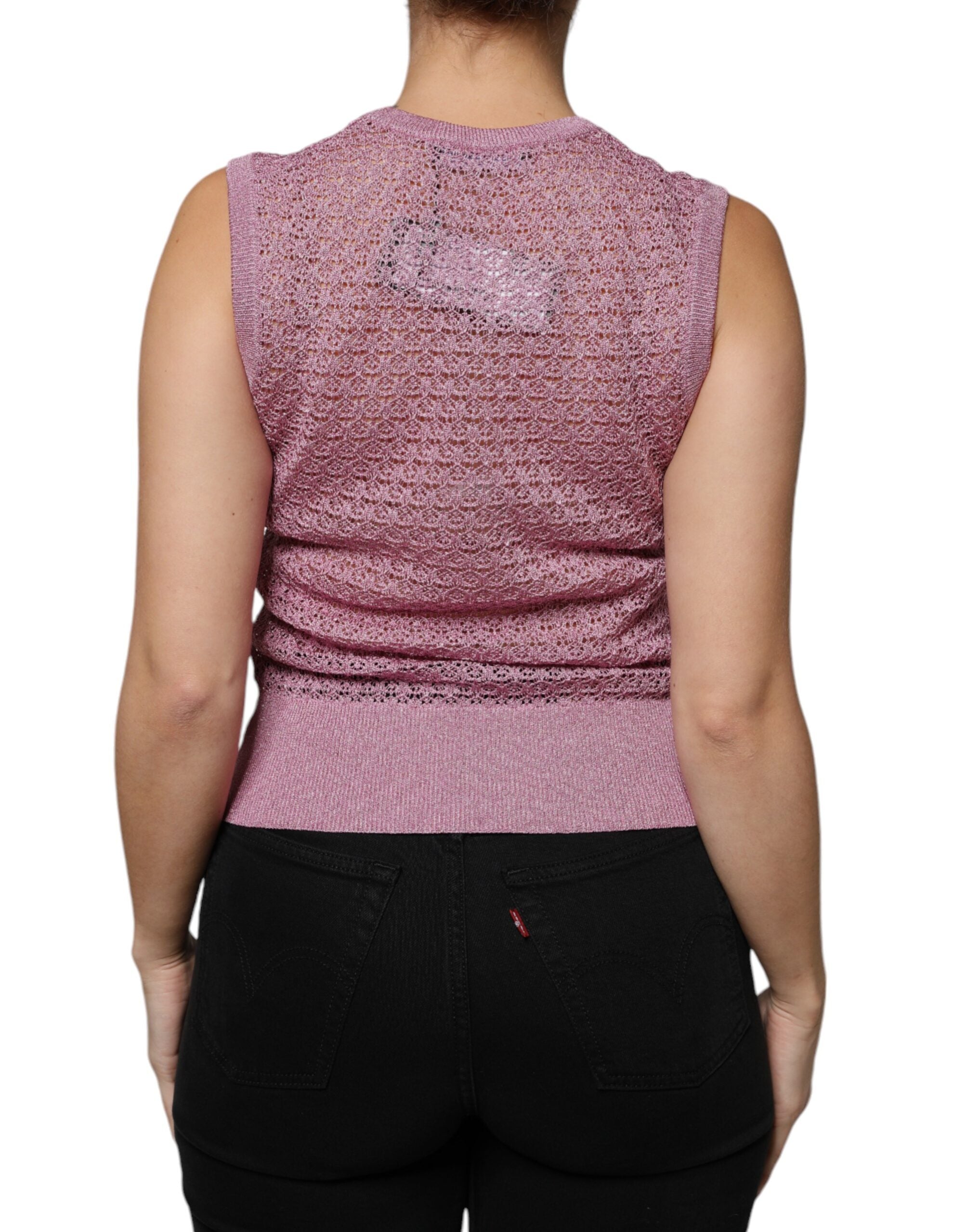 Dolce & Gabbana Pink Mesh See Through Потник без ръкави