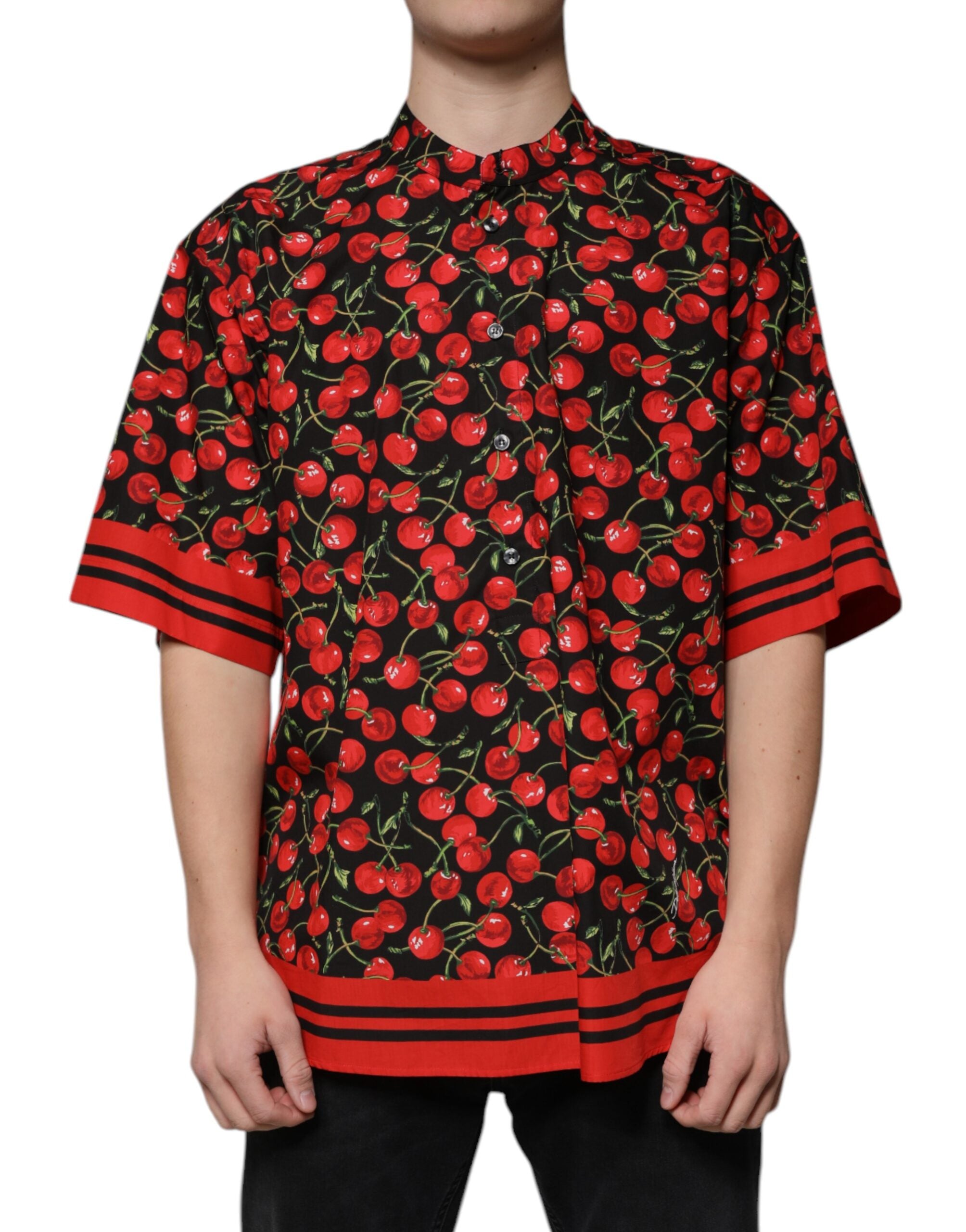 Ежедневна риза Dolce & Gabbana с памучни копчета и черна череша