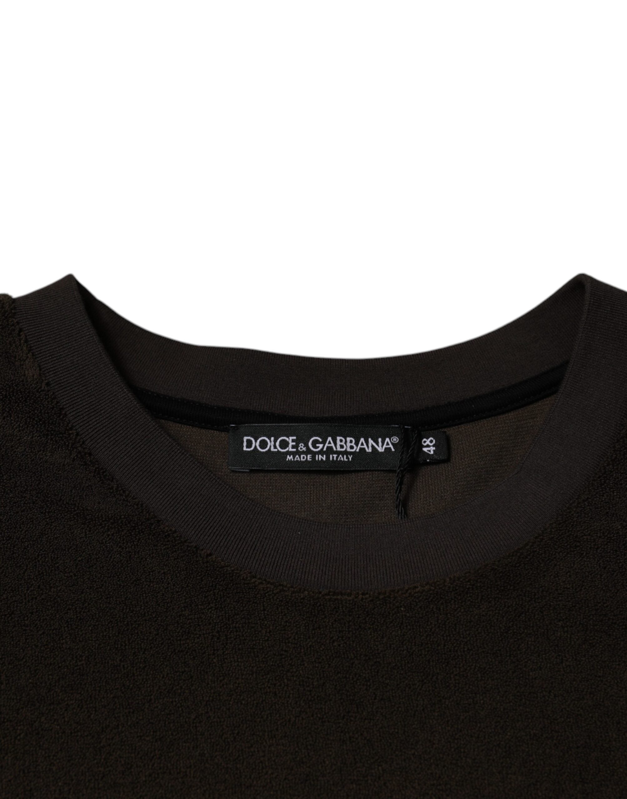 Кафява памучна тениска с кръгло деколте и къси ръкави Dolce & Gabbana