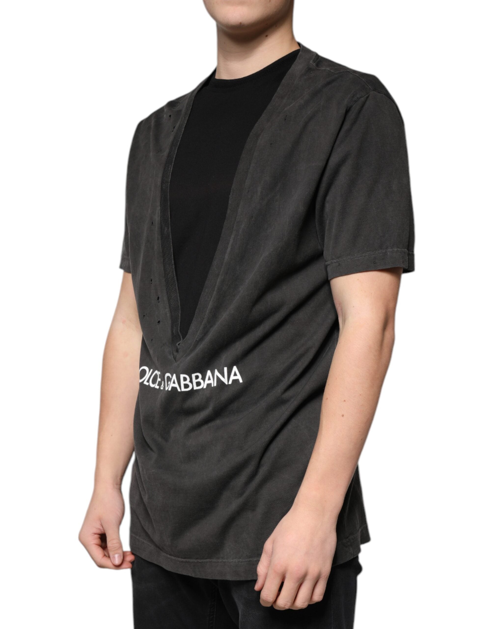 Черна памучна тениска с кръгло деколте и къси ръкави Dolce & Gabbana