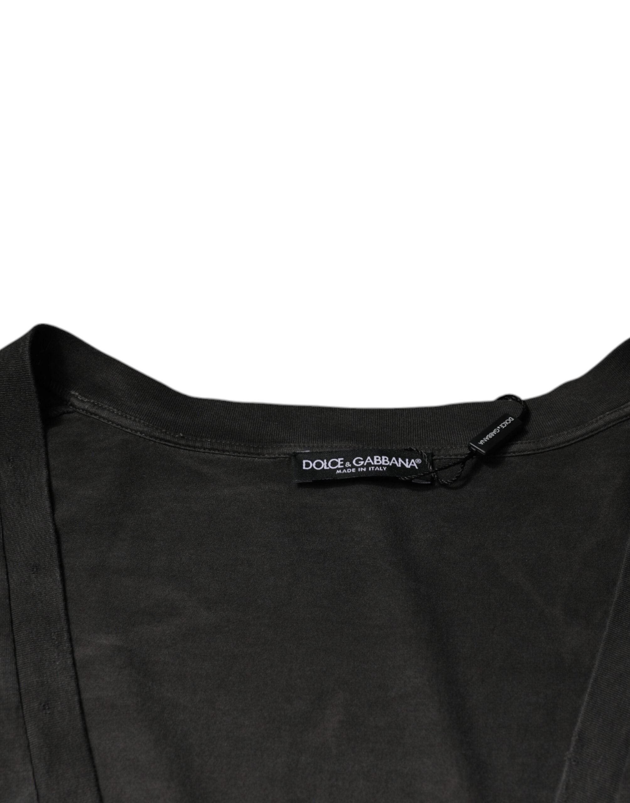 Черна памучна тениска с кръгло деколте и къси ръкави Dolce & Gabbana