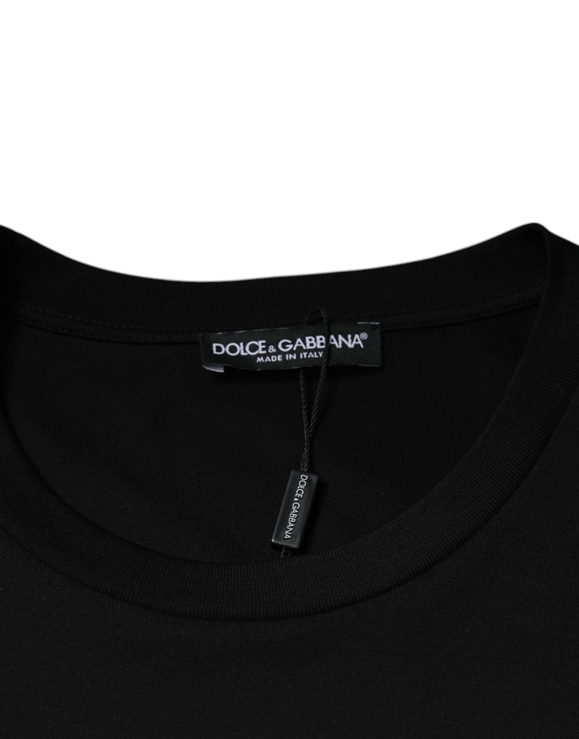 Черна памучна тениска с кръгло деколте и къси ръкави Dolce & Gabbana