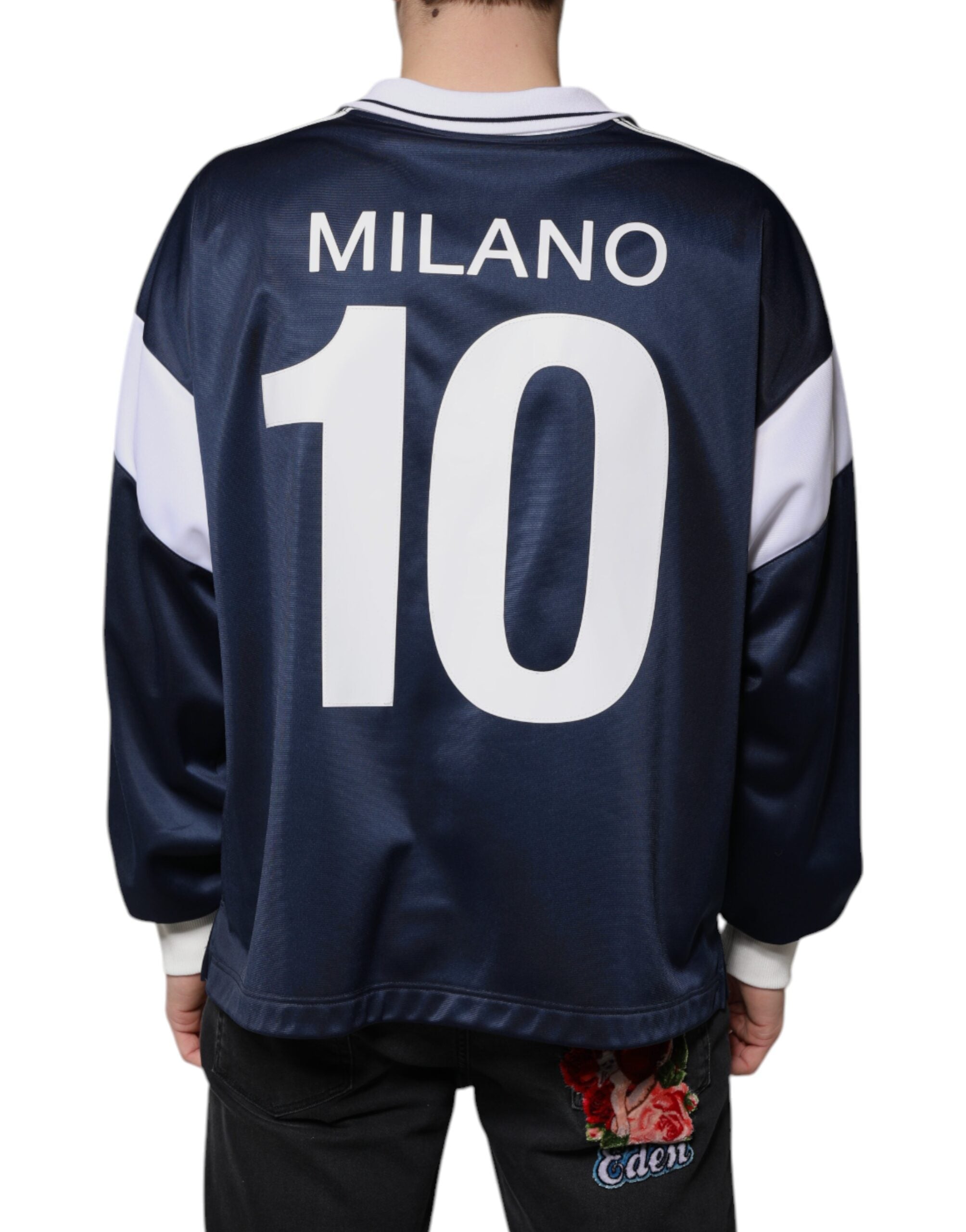 Dolce & Gabbana Blue White Milano Джърси тениска с дълъг ръкав