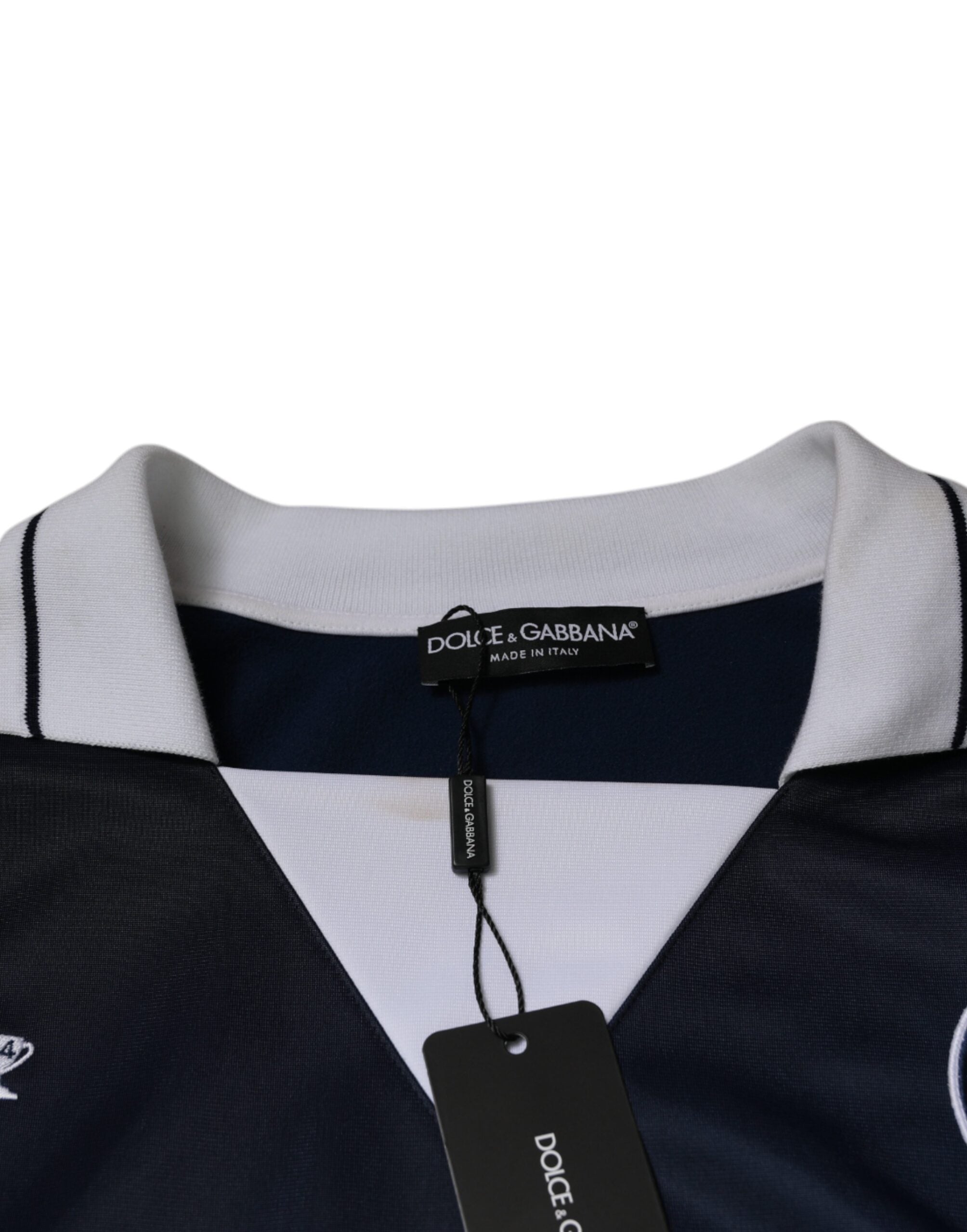 Dolce & Gabbana Blue White Milano Джърси тениска с дълъг ръкав
