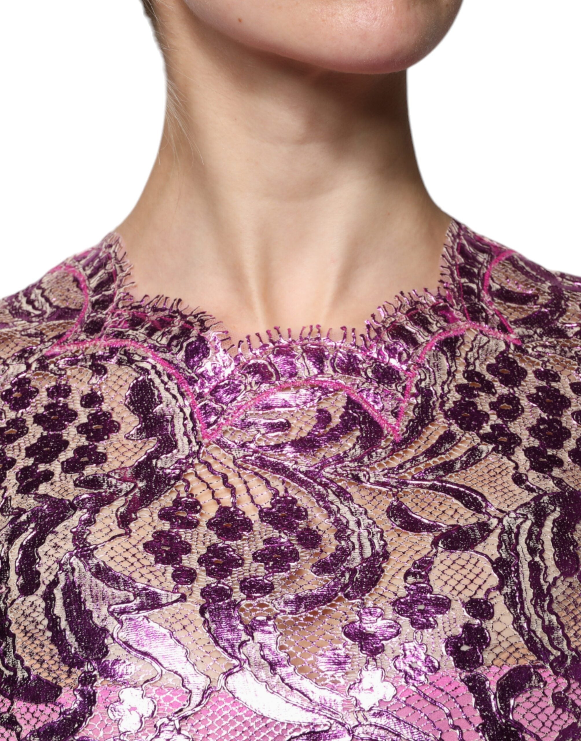 Мини рокля Dolce & Gabbana Metallic Fuchsia Floral Sheath