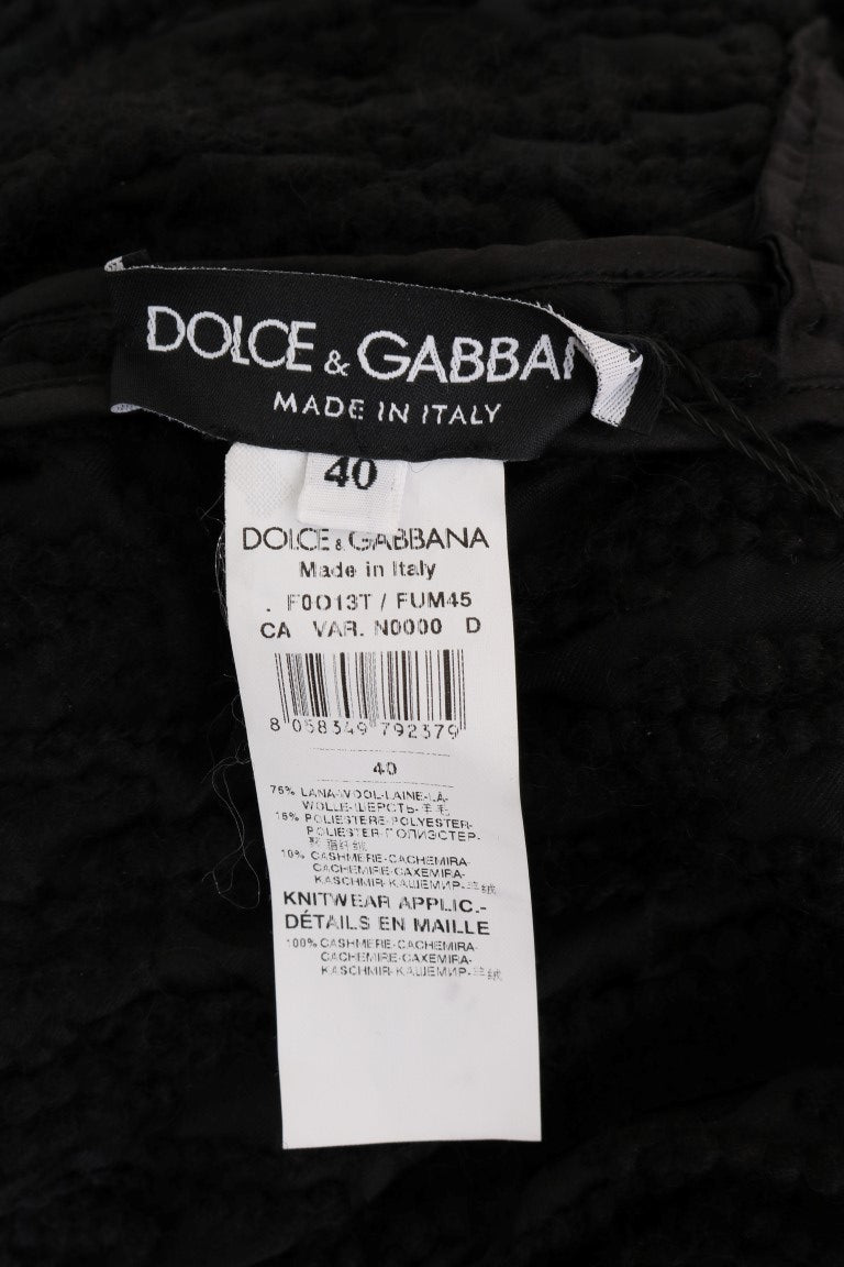 Елегантен черен пуловер от вълна и кашмир с ресни Dolce & Gabbana