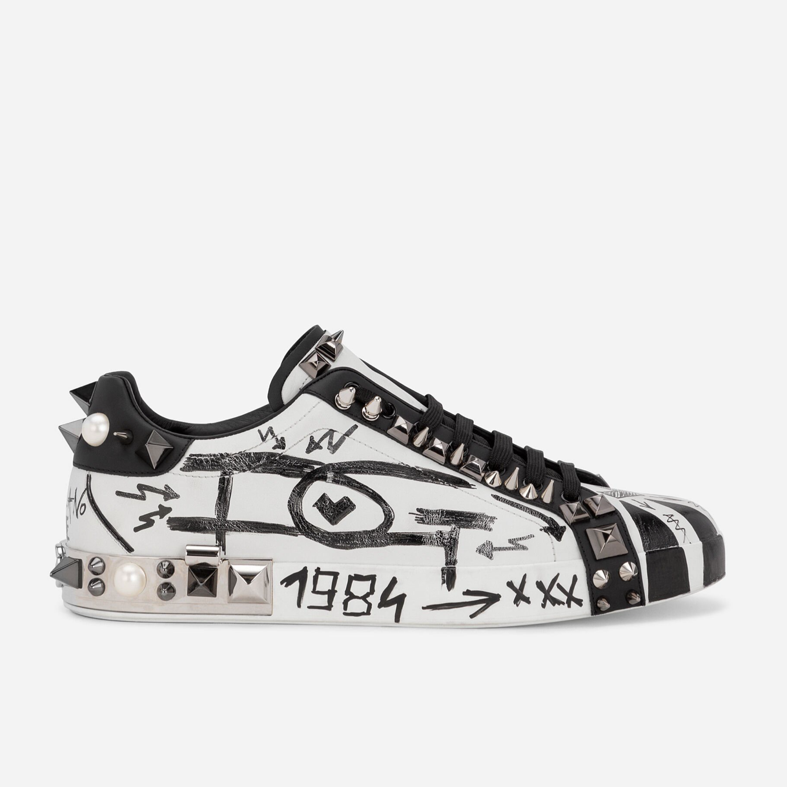 Dolce & Gabbana Portofino Hand Painted Studded Men Sneakers Medial View
