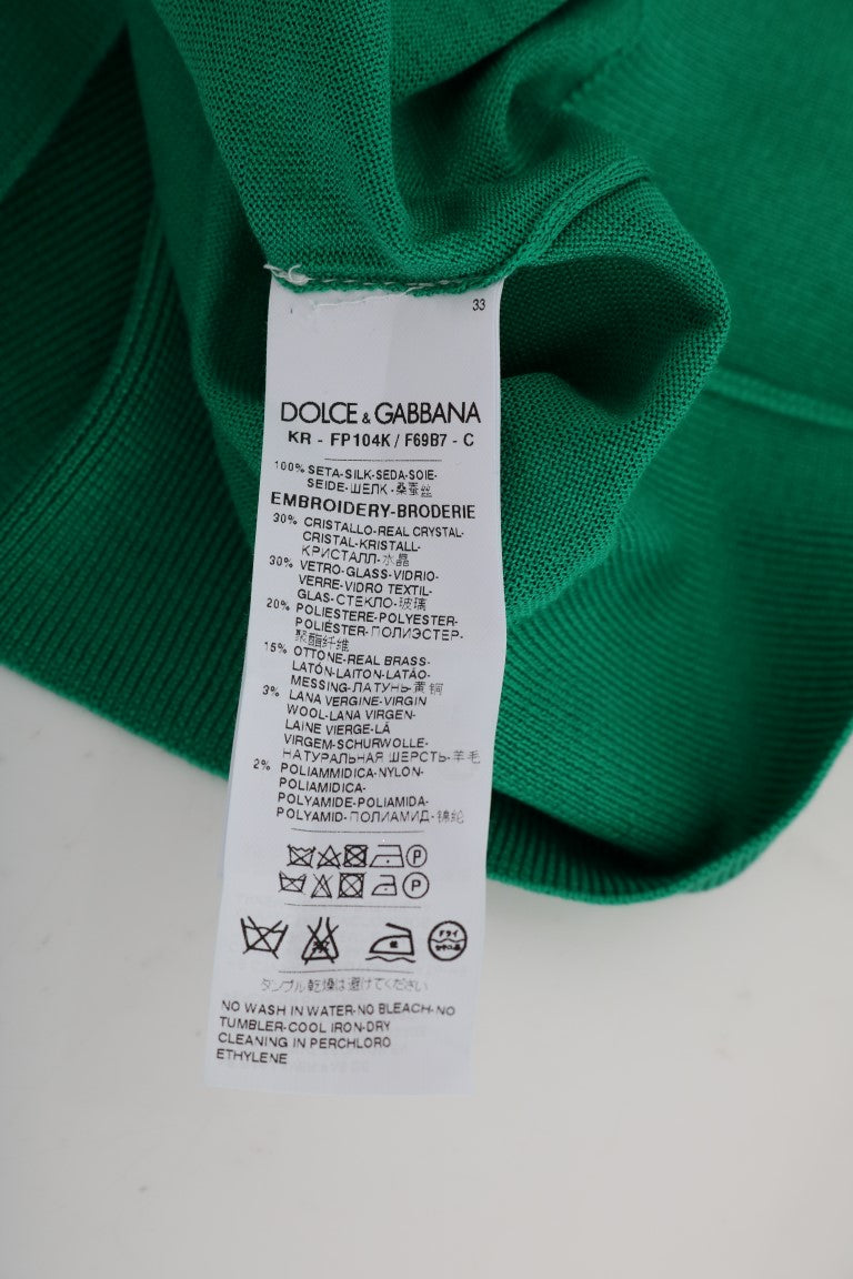 Украсен зелен копринен пуловер Dolce & Gabbana