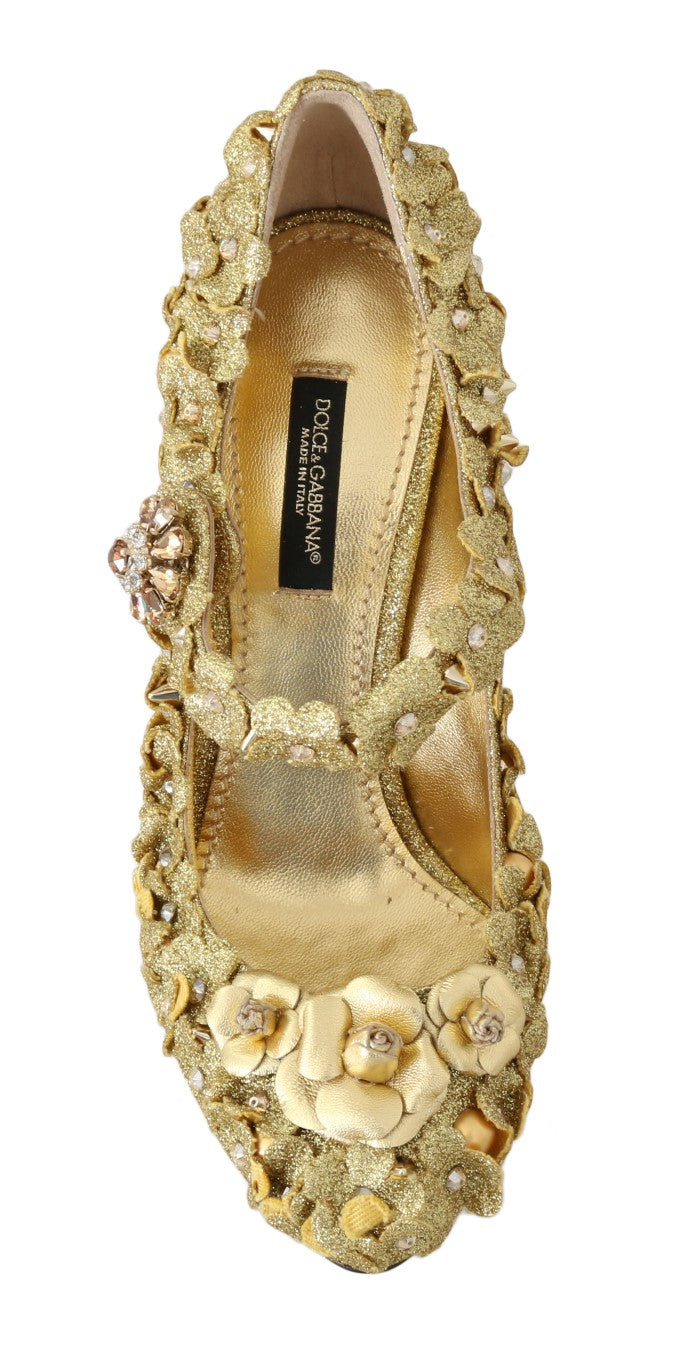 Dolce & Gabbana Златни флорални и кристални помпи