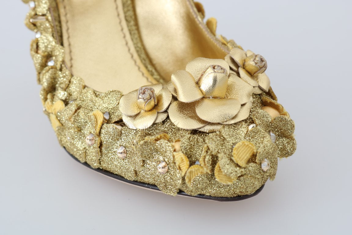 Dolce & Gabbana Златни флорални и кристални помпи