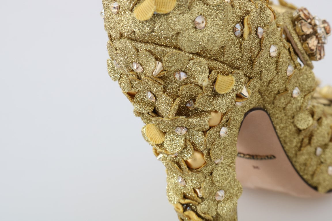 Dolce & Gabbana Златни флорални и кристални помпи