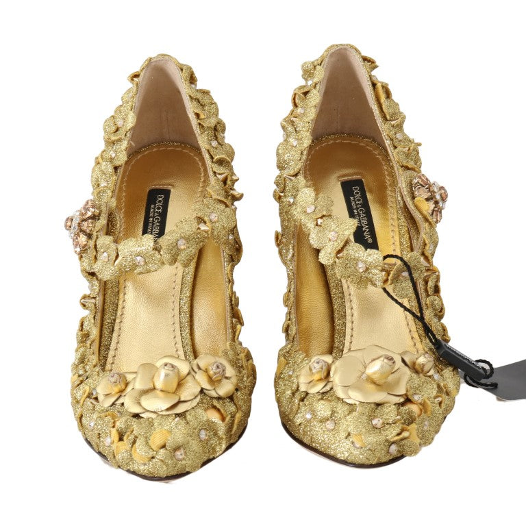 Dolce & Gabbana Златни флорални и кристални помпи