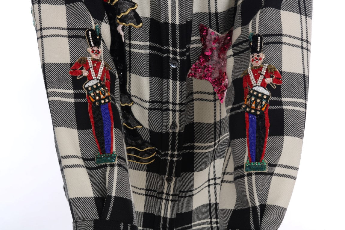 Карирана вълнена риза с омагьосани пайети Dolce & Gabbana