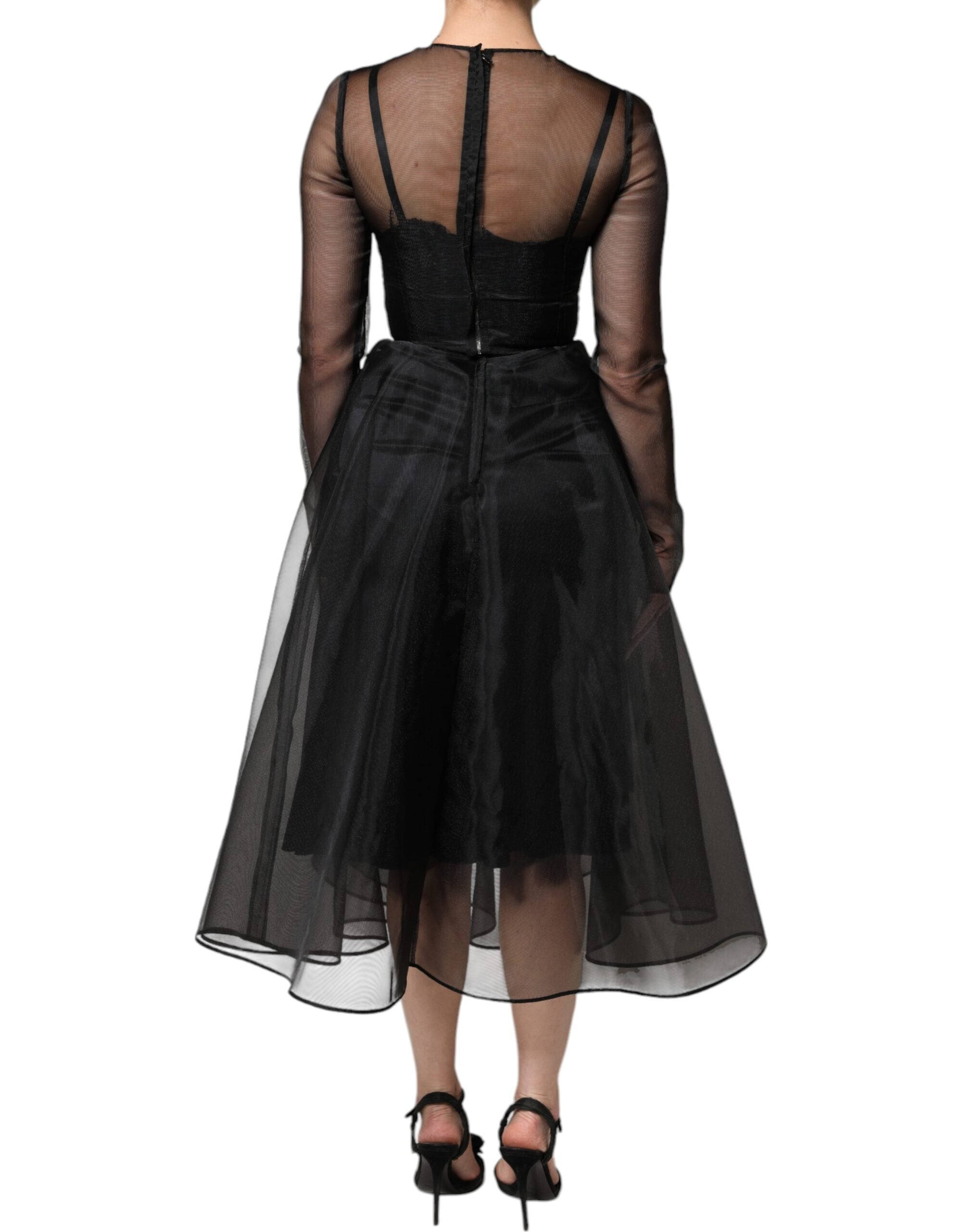 Dolce & Gabbana Коктейлна рокля от черен тюл A-line Midi