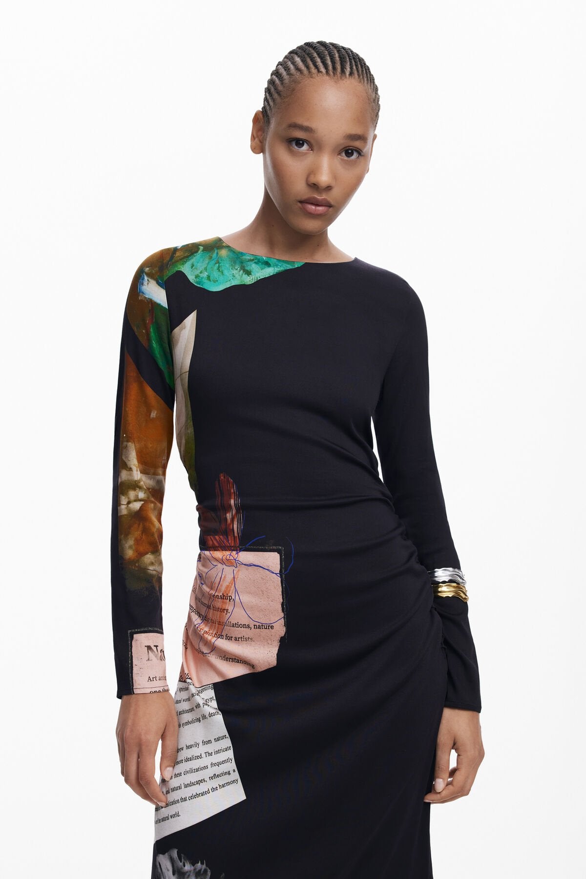 Дамска рокля Women’s asymmetrical dress Desigual 25WWVW082000S Black close up view