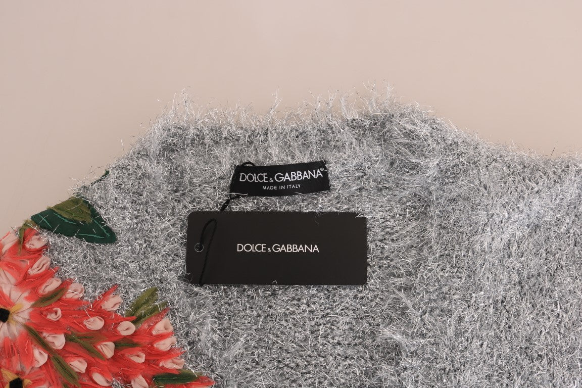 Елегантна сребриста жилетка Dolce & Gabbana с флорални апликации