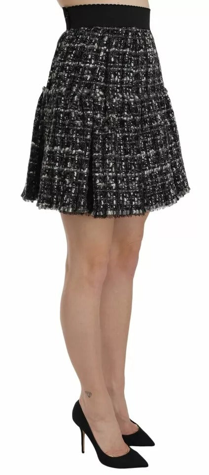 Dolce & Gabbana черна карирана вълнена мини пола с волани